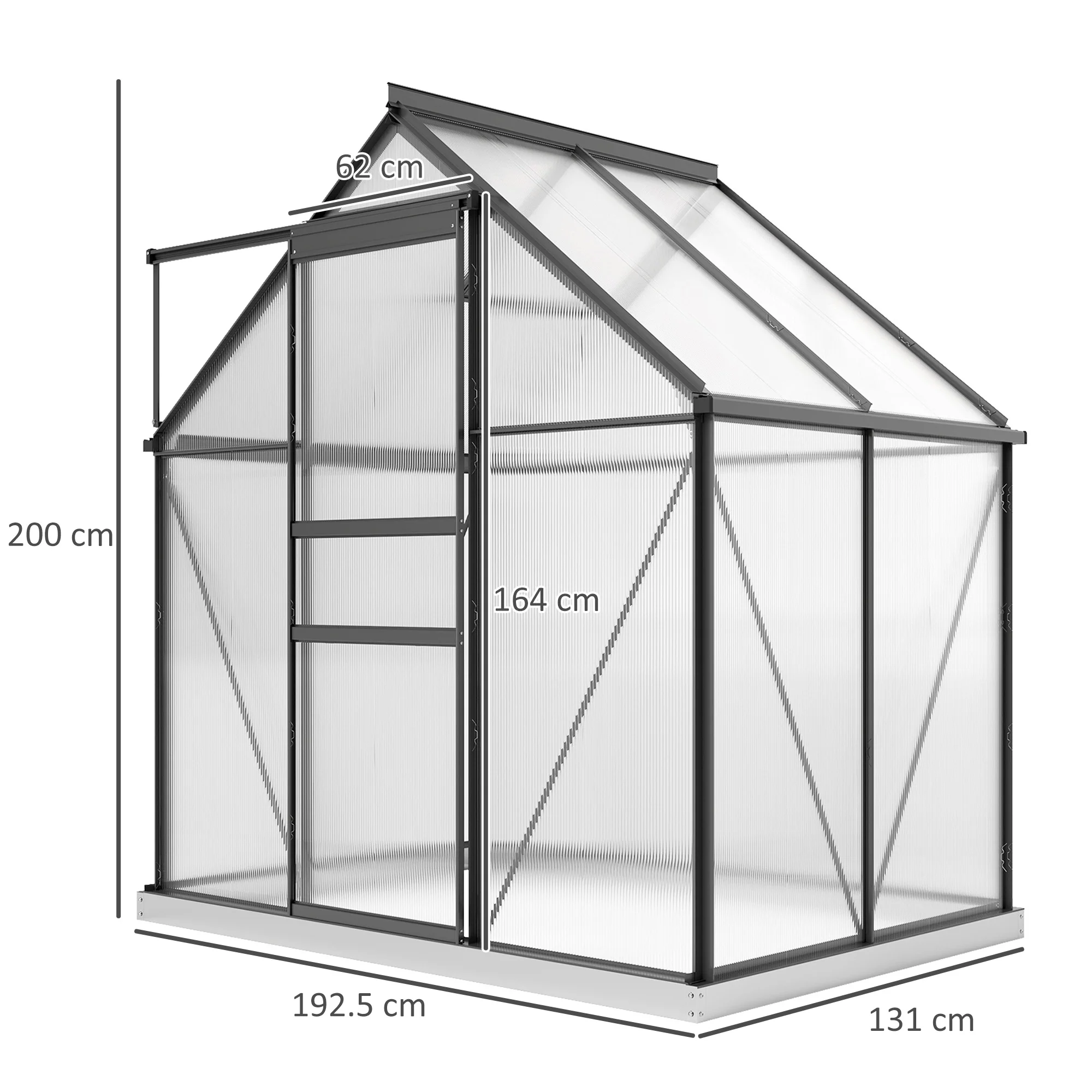 Outsunny Polycarbonate Walk-in Garden Greenhouse W/ Sliding Door - Image 5