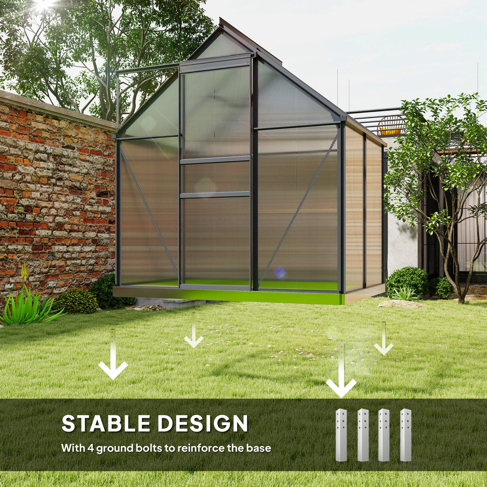 Outsunny Polycarbonate Walk-in Garden Greenhouse W/ Sliding Door - Image 6