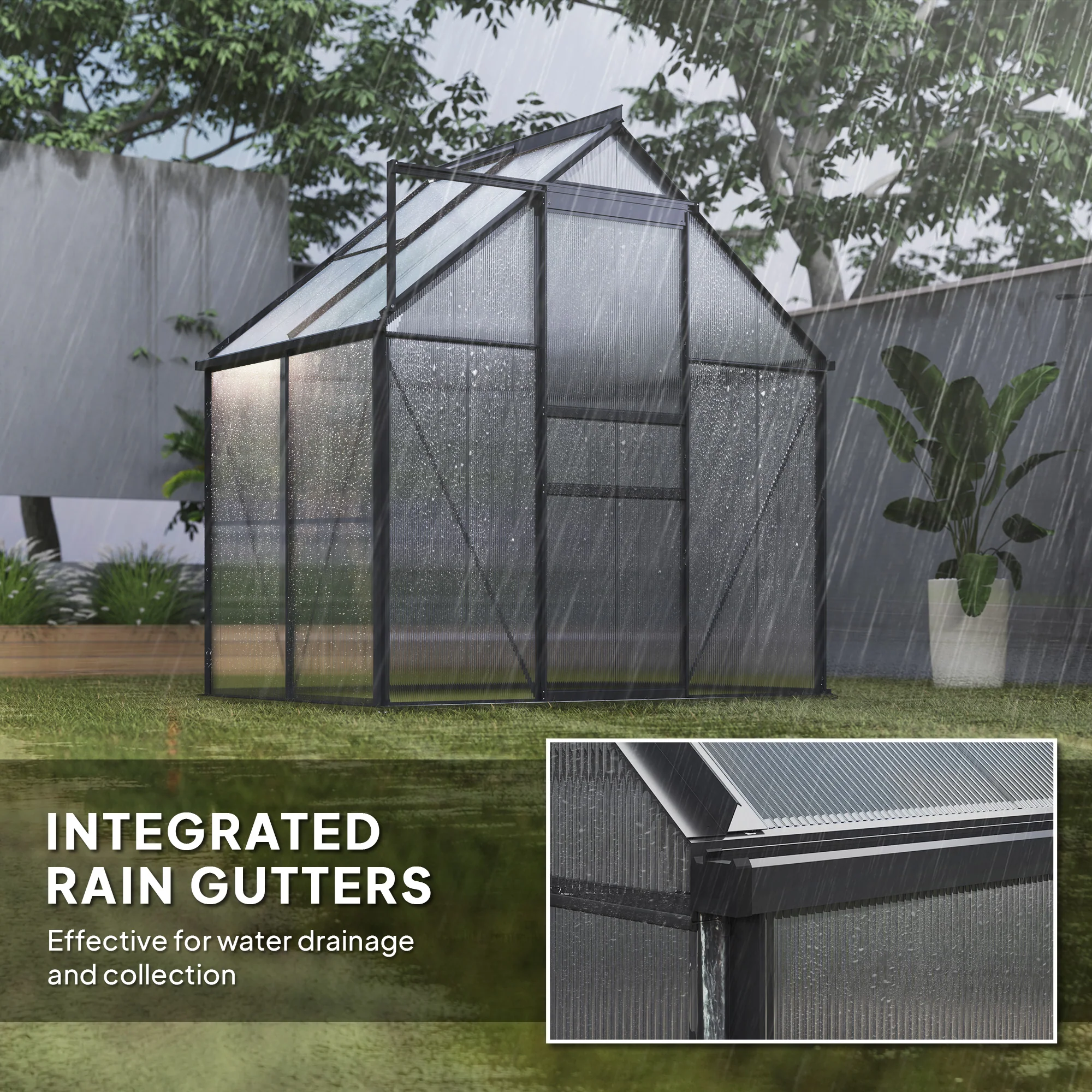 Outsunny Polycarbonate Walk-in Garden Greenhouse W/ Sliding Door - Image 7