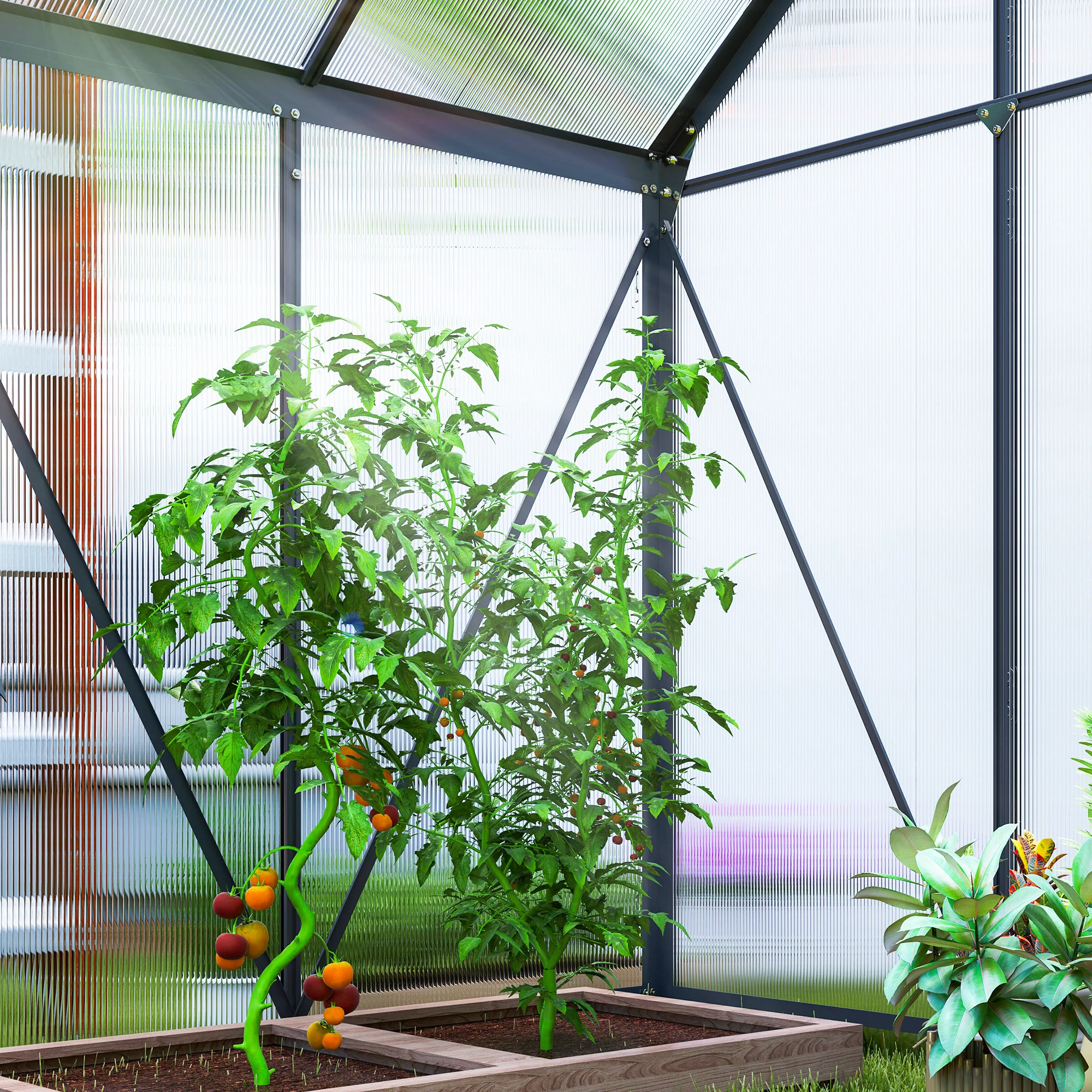 Outsunny Polycarbonate Walk-in Garden Greenhouse W/ Sliding Door - Image 9