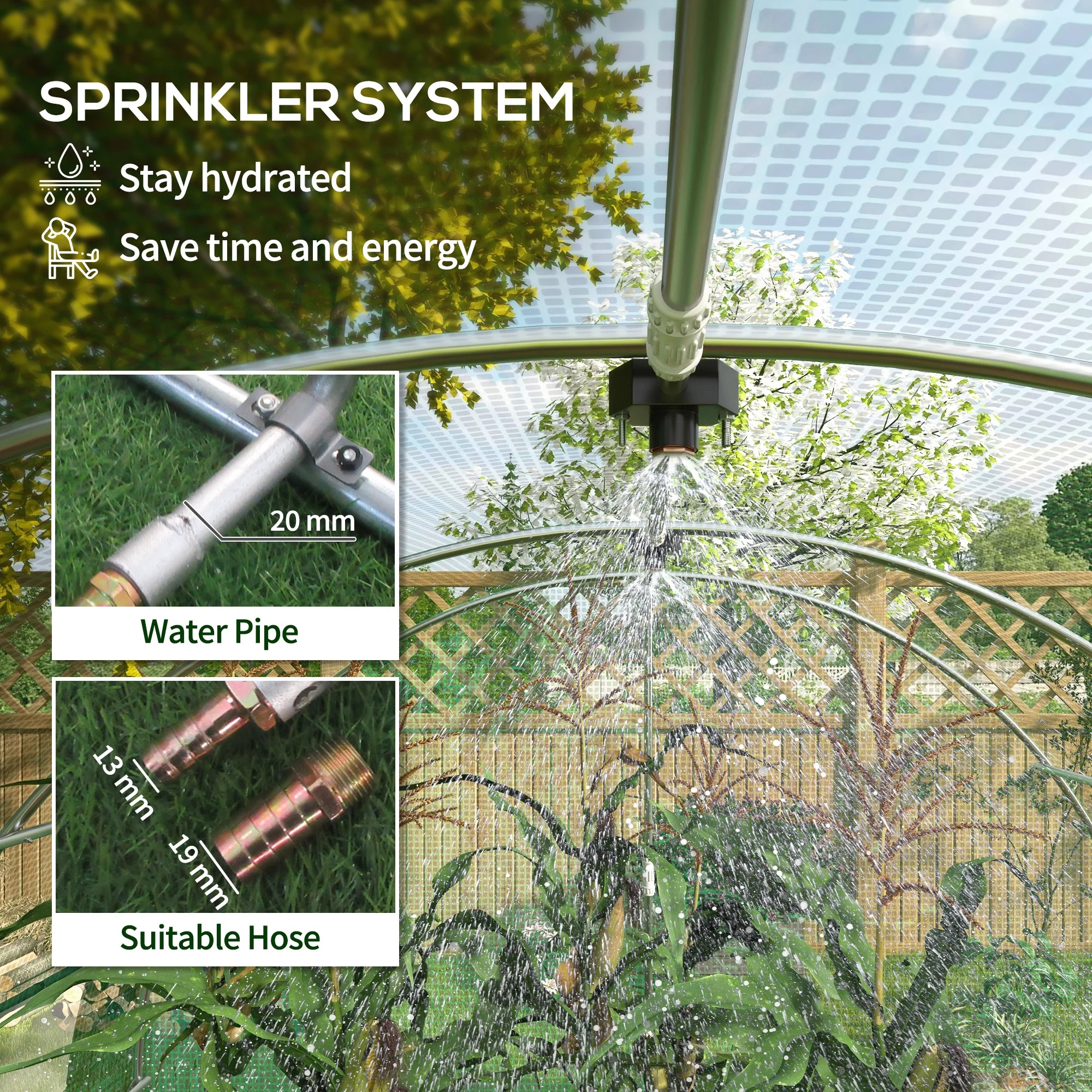 Outsunny Polytunnel Green House With Sprinkler System, Wide Door, 4 X 3(m) - Image 12