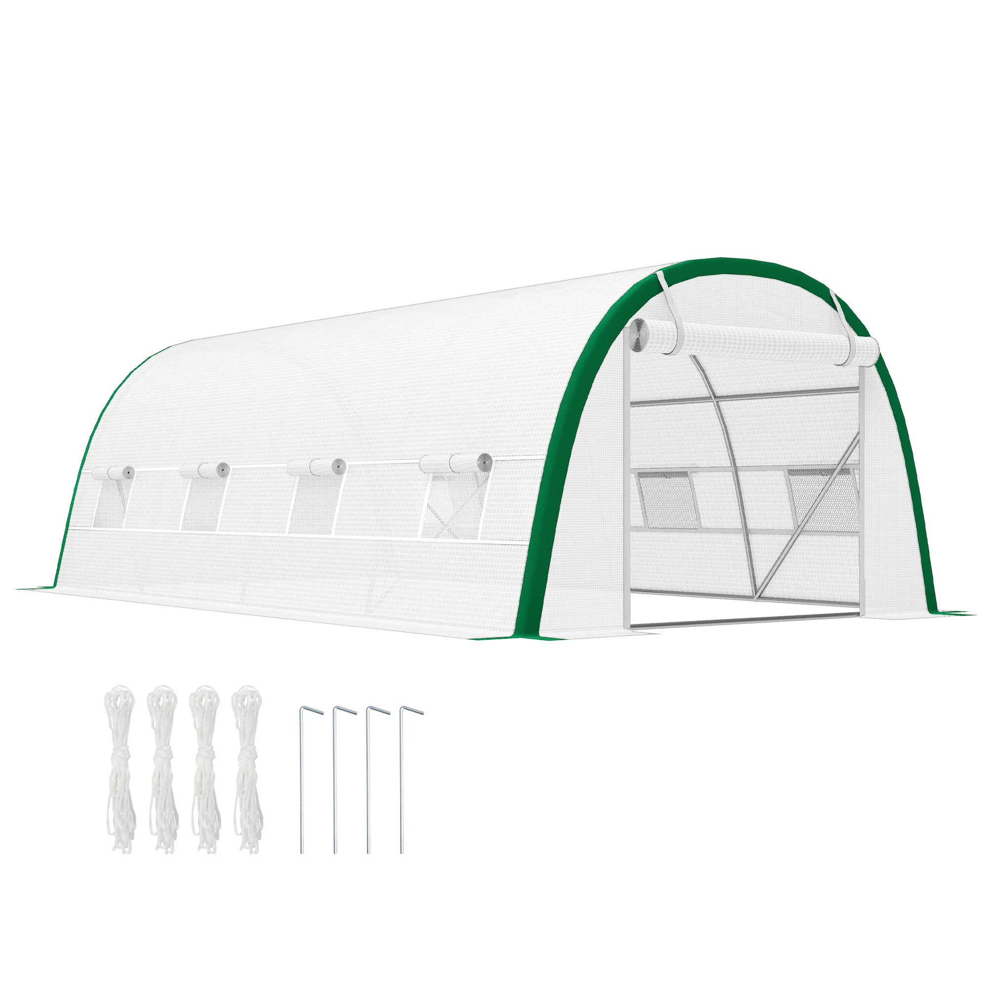 Outsunny Polytunnel Greenhouse Tunnel Warm House Tent with PE Cover, White