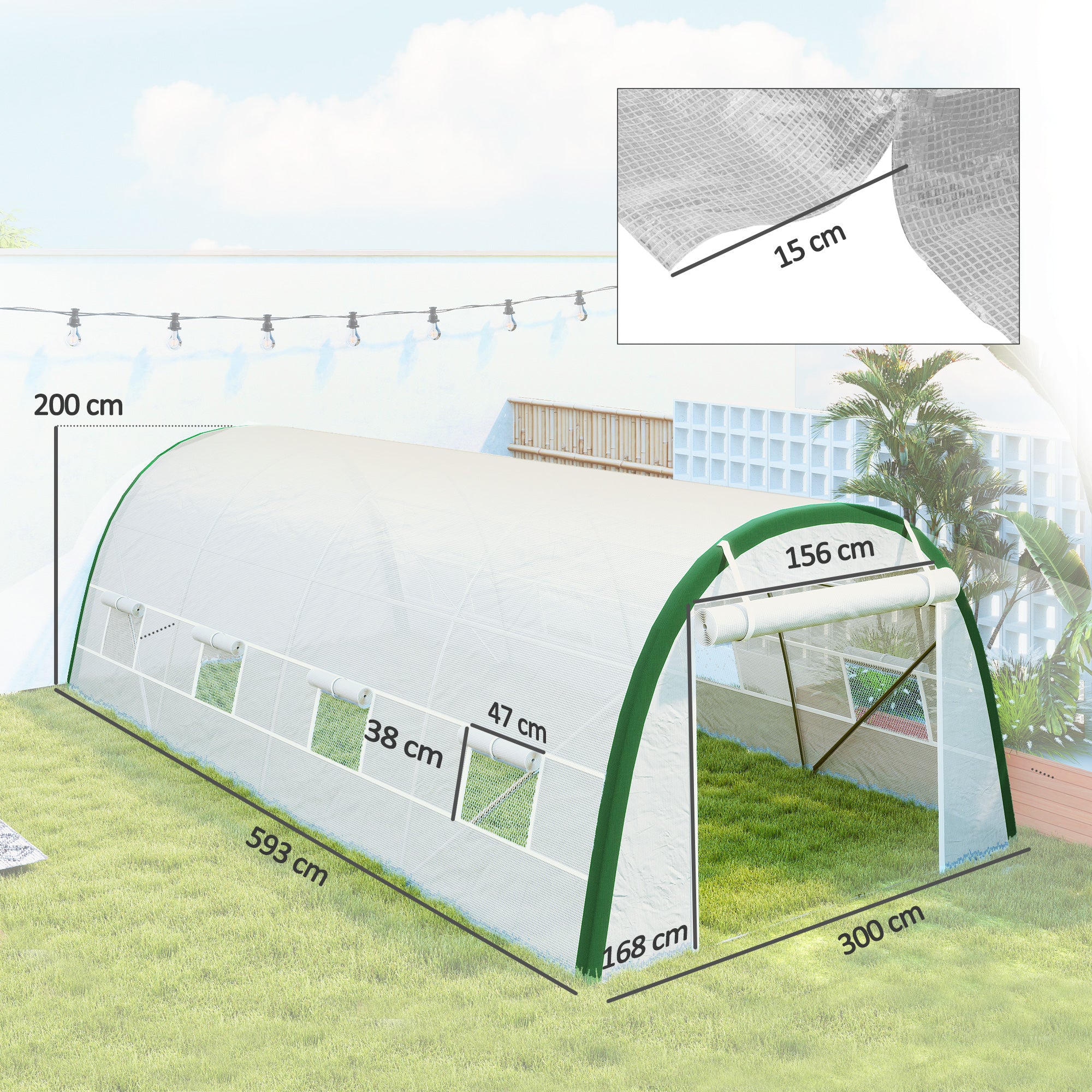 Outsunny Polytunnel Greenhouse Tunnel Warm House Tent with PE Cover, White - Image 5