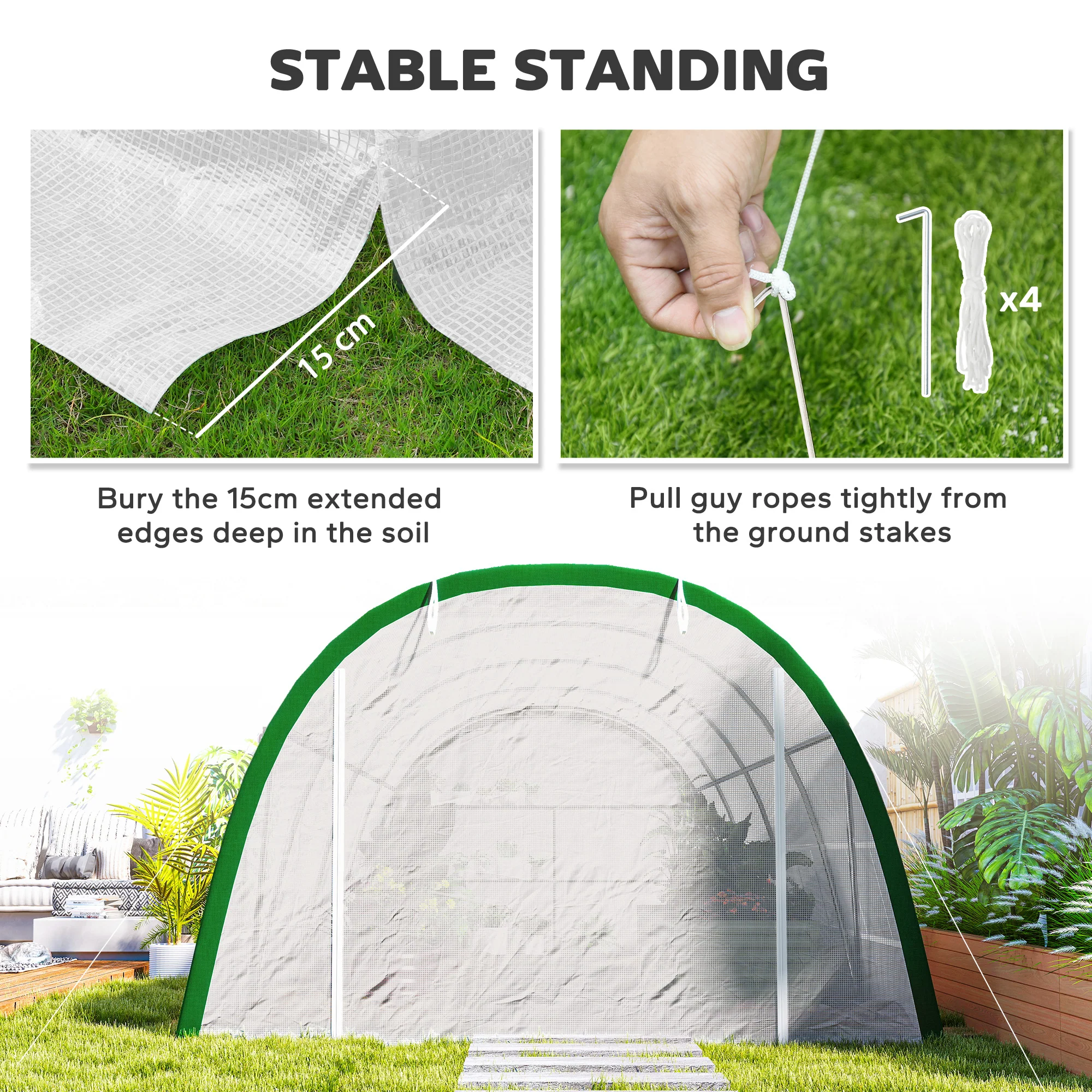 Outsunny Polytunnel Greenhouse Tunnel Warm House Tent with PE Cover, White - Image 6