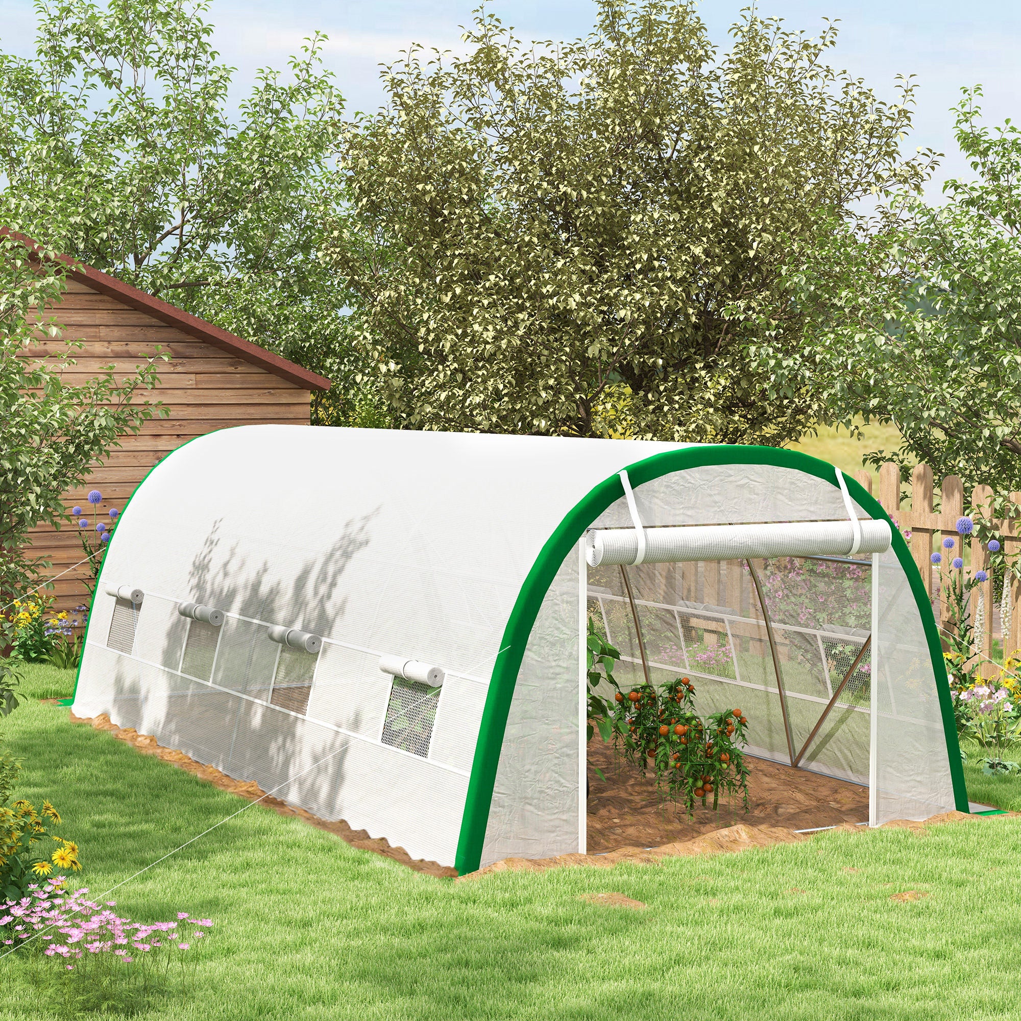 Outsunny Polytunnel Greenhouse Tunnel Warm House Tent with PE Cover, White - Image 7