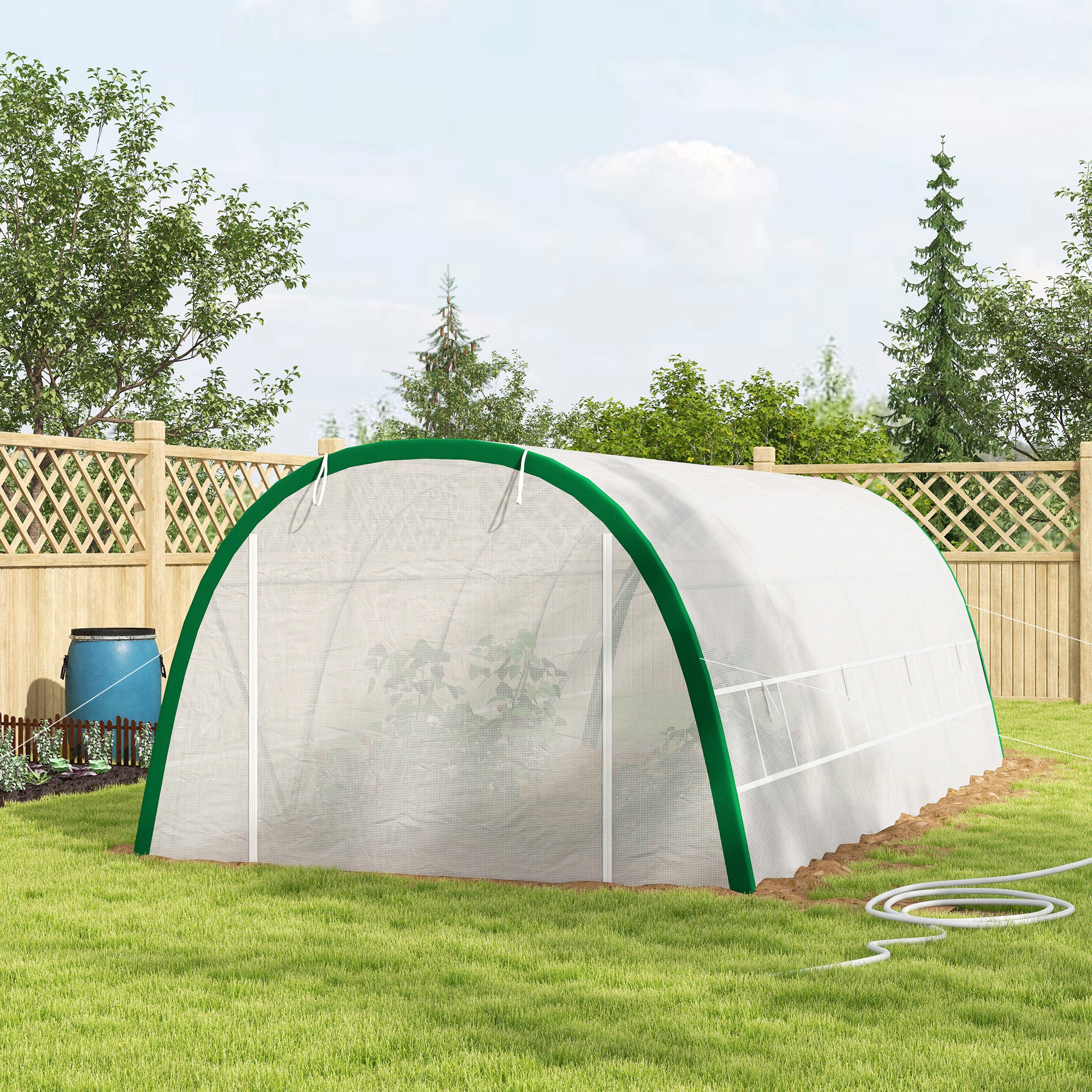 Outsunny Polytunnel Greenhouse Tunnel Warm House Tent with PE Cover, White - Image 8