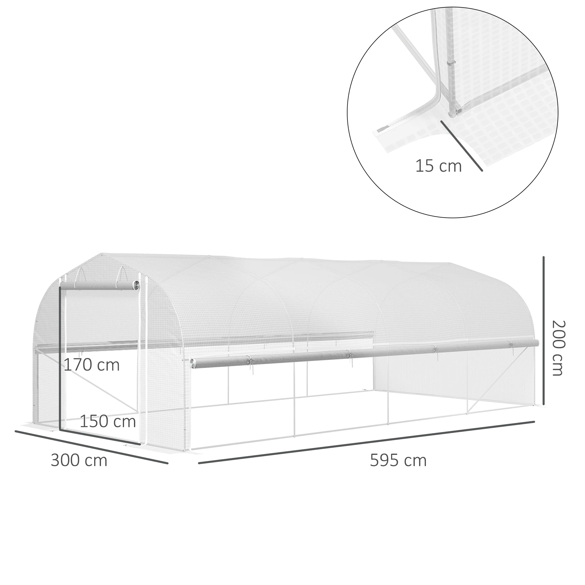 Outsunny Polytunnel Greenhouse W/ Roll-up Sidewalls, Mesh Door, 6 x 3 x 2m - Image 5