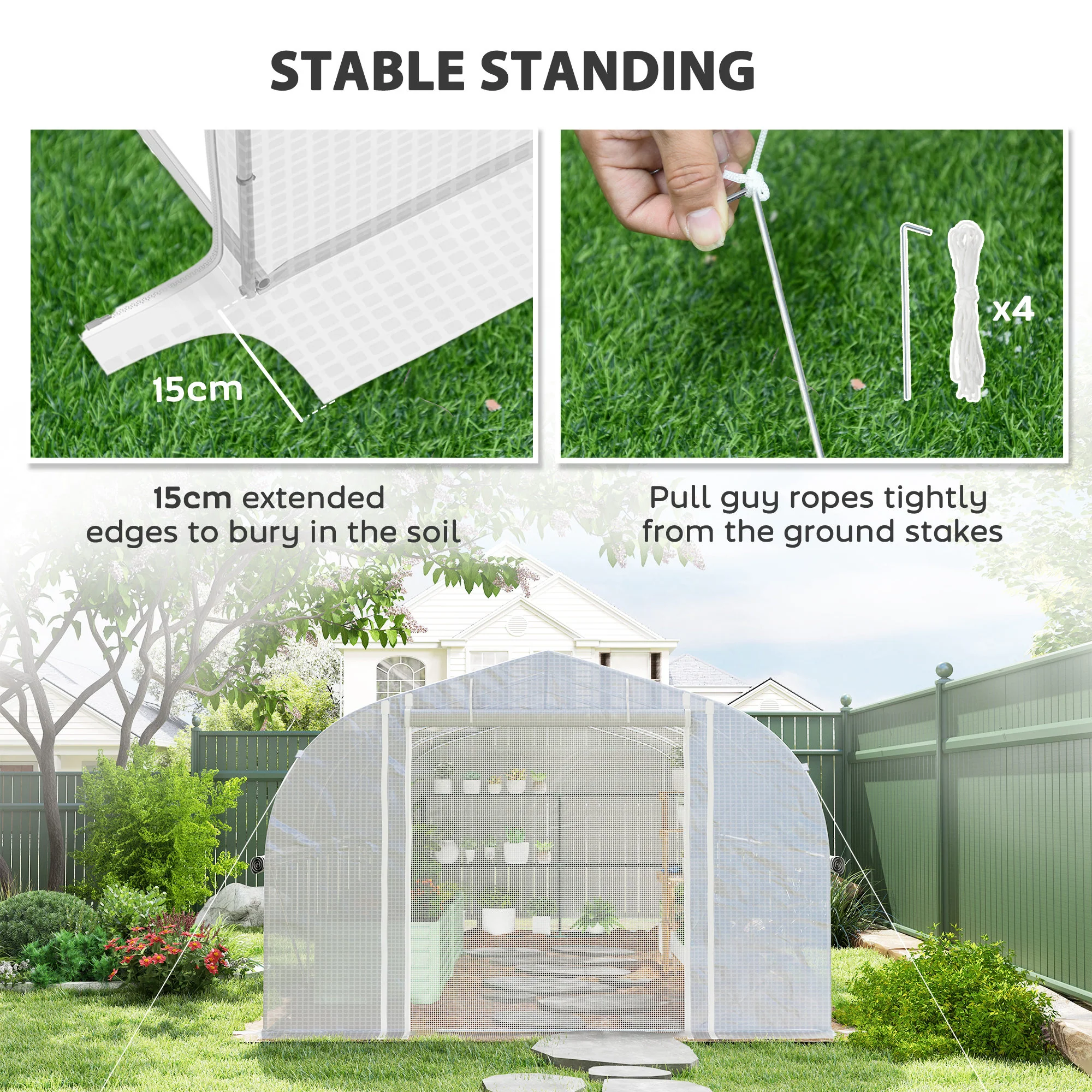 Outsunny Polytunnel Greenhouse W/ Roll-up Sidewalls, Mesh Door, 6 x 3 x 2m - Image 7