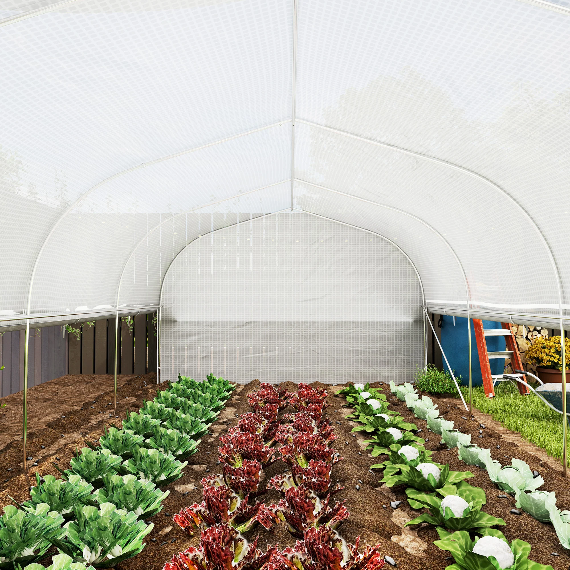Outsunny Polytunnel Greenhouse W/ Roll-up Sidewalls, Mesh Door, 6 x 3 x 2m - Image 9