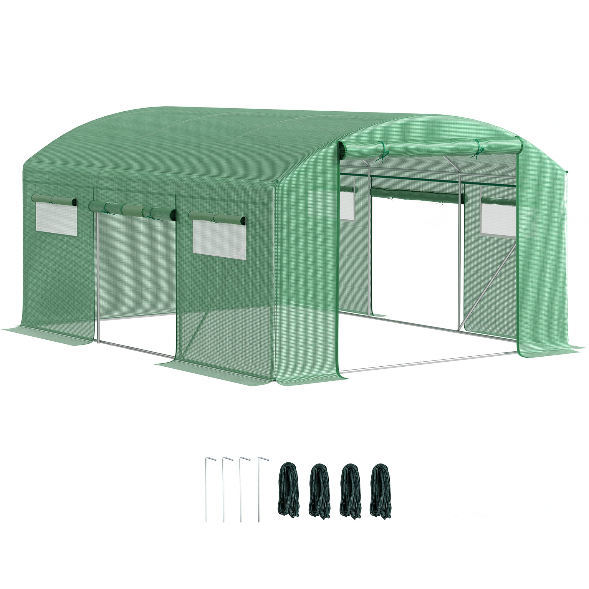 Outsunny Polytunnel Greenhouse with 3 Roll-up Doors, Green - Image 10