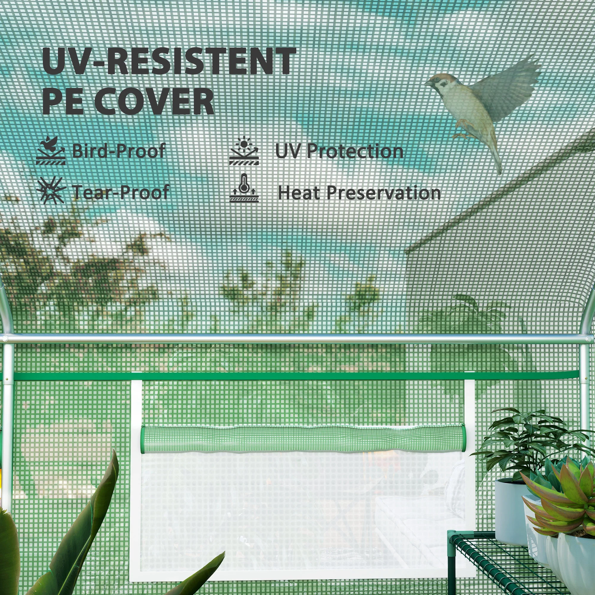 Outsunny Polytunnel Greenhouse with 3 Roll-up Doors, Green - Image 15