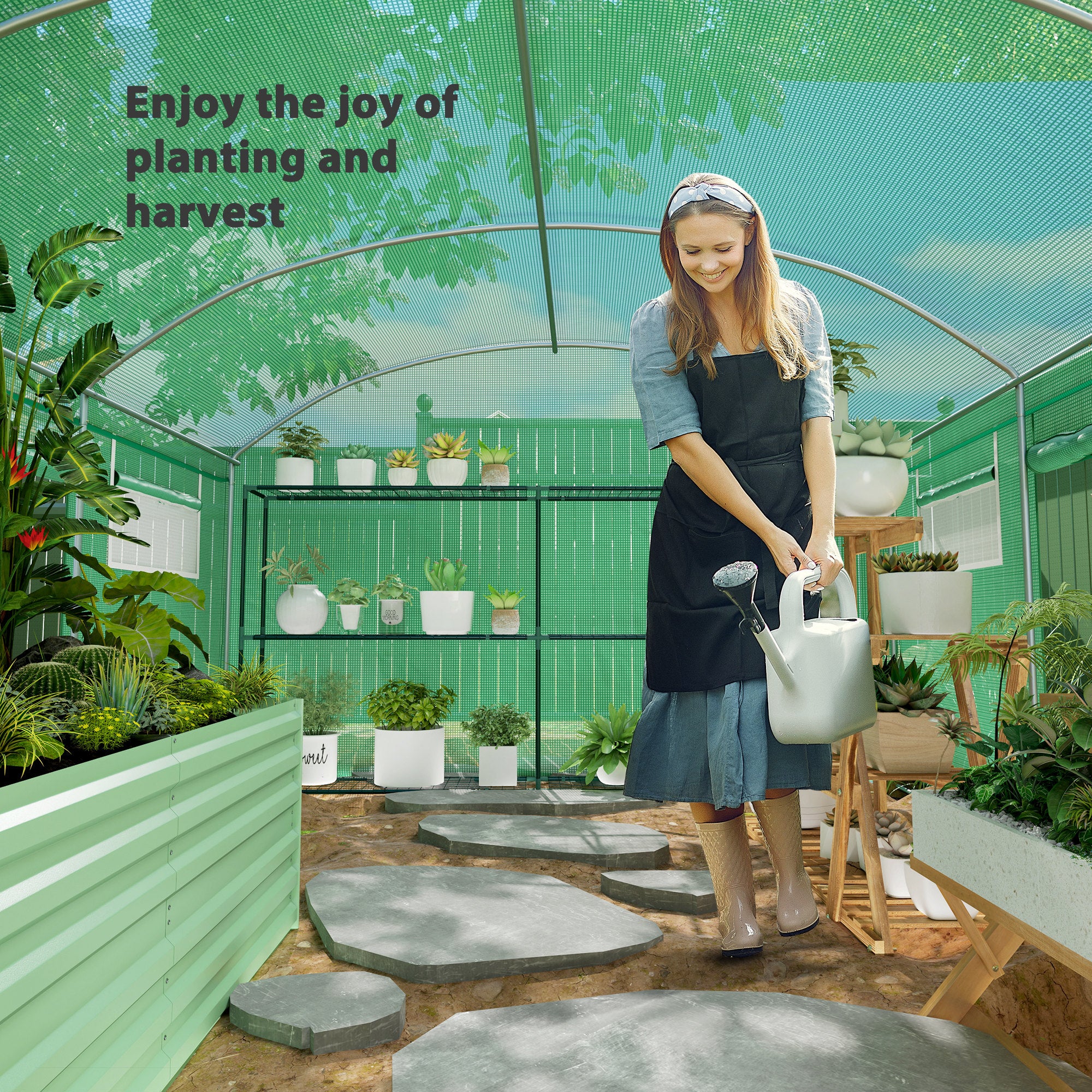 Outsunny Polytunnel Greenhouse with 3 Roll-up Doors, Green - Image 18