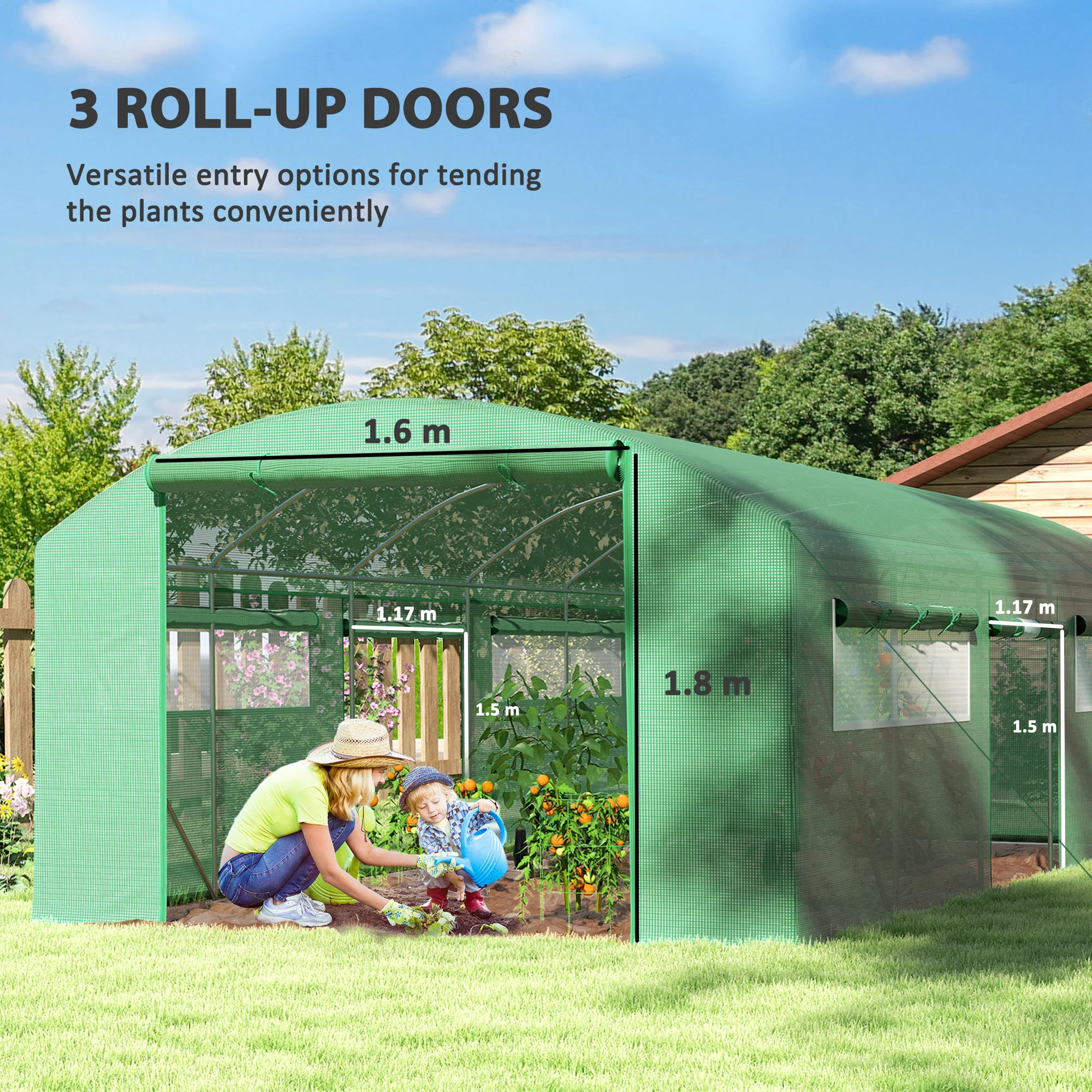 Outsunny Polytunnel Greenhouse with 3 Roll-up Doors, Green - Image 21