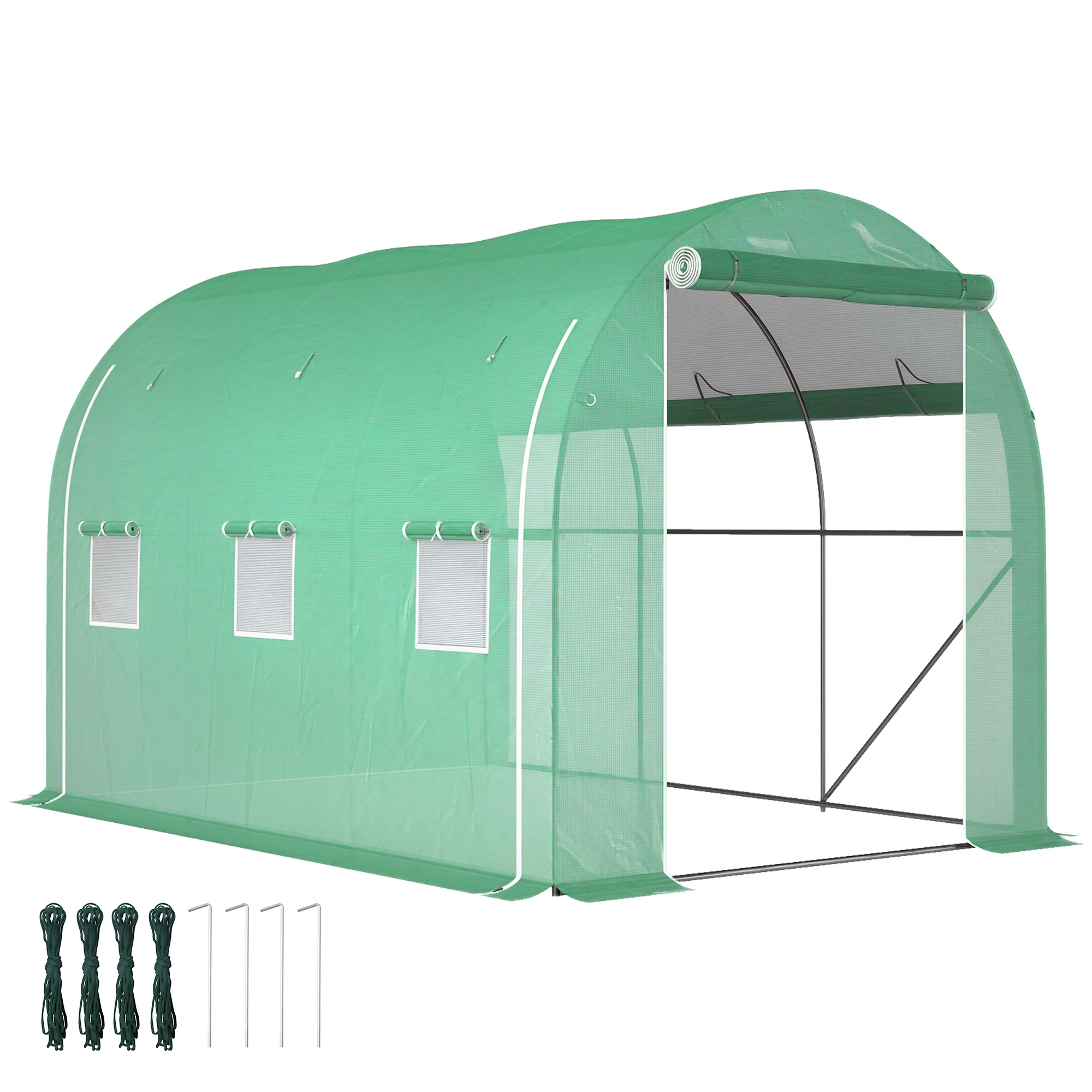 Outsunny Polytunnel Greenhouse With PE Cover, Galvanised Steel Frame, Green