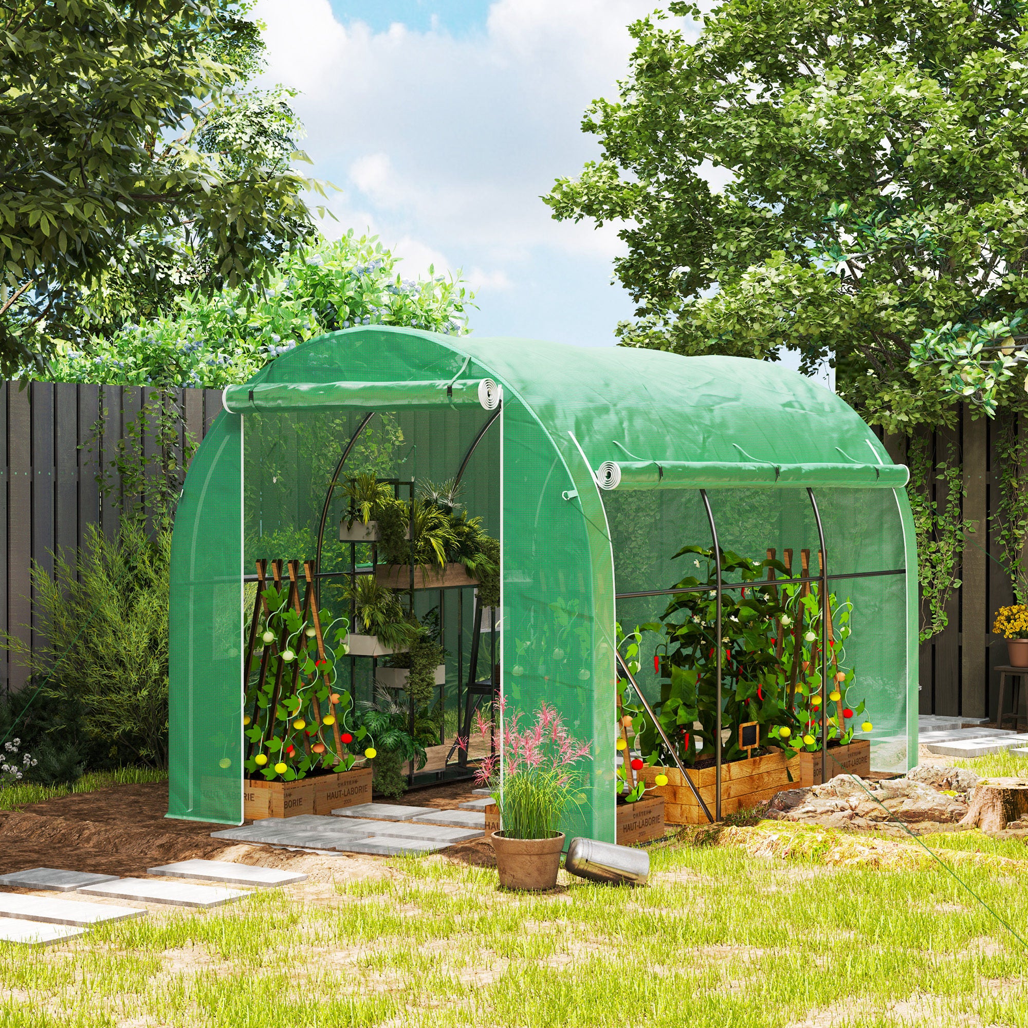 Outsunny Polytunnel Greenhouse With PE Cover, Galvanised Steel Frame, Green - Image 2