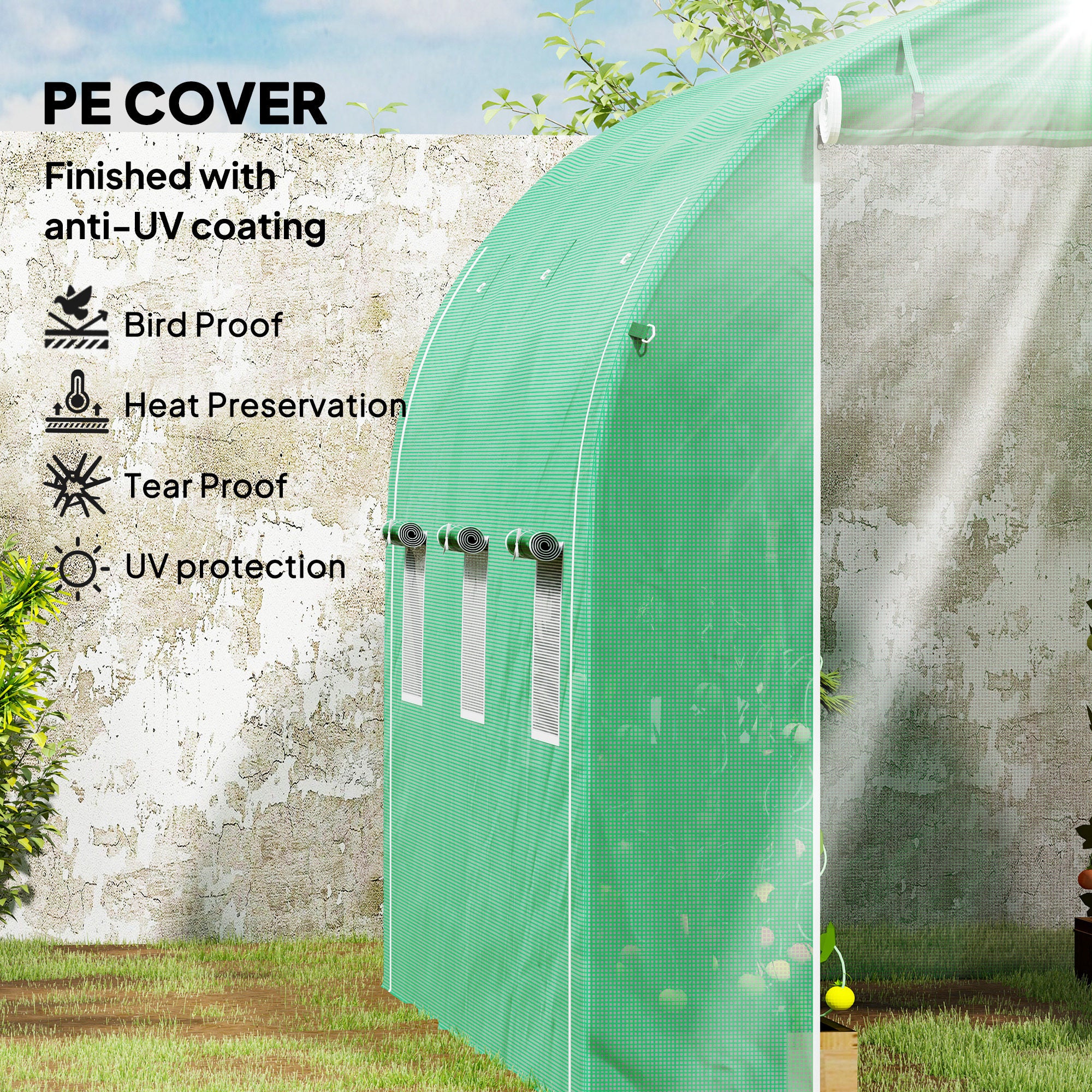 Outsunny Polytunnel Greenhouse With PE Cover, Galvanised Steel Frame, Green - Image 3