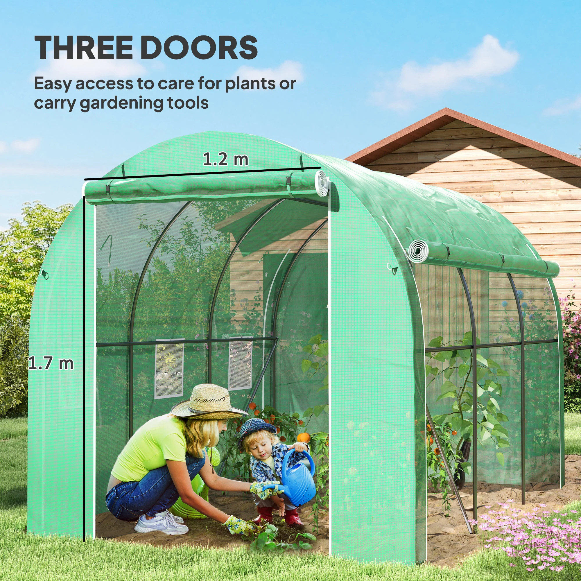 Outsunny Polytunnel Greenhouse With PE Cover, Galvanised Steel Frame, Green - Image 4