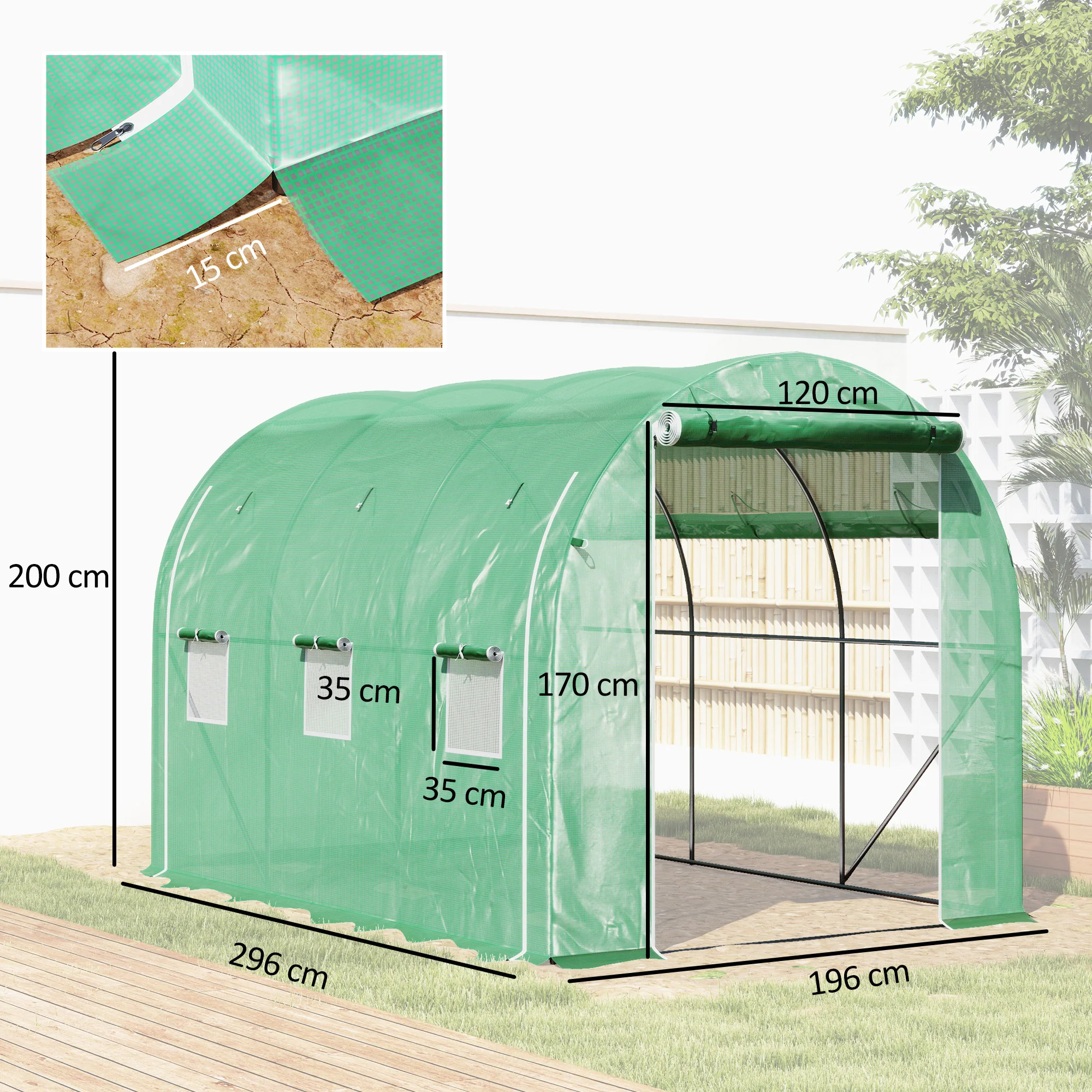 Outsunny Polytunnel Greenhouse With PE Cover, Galvanised Steel Frame, Green - Image 5