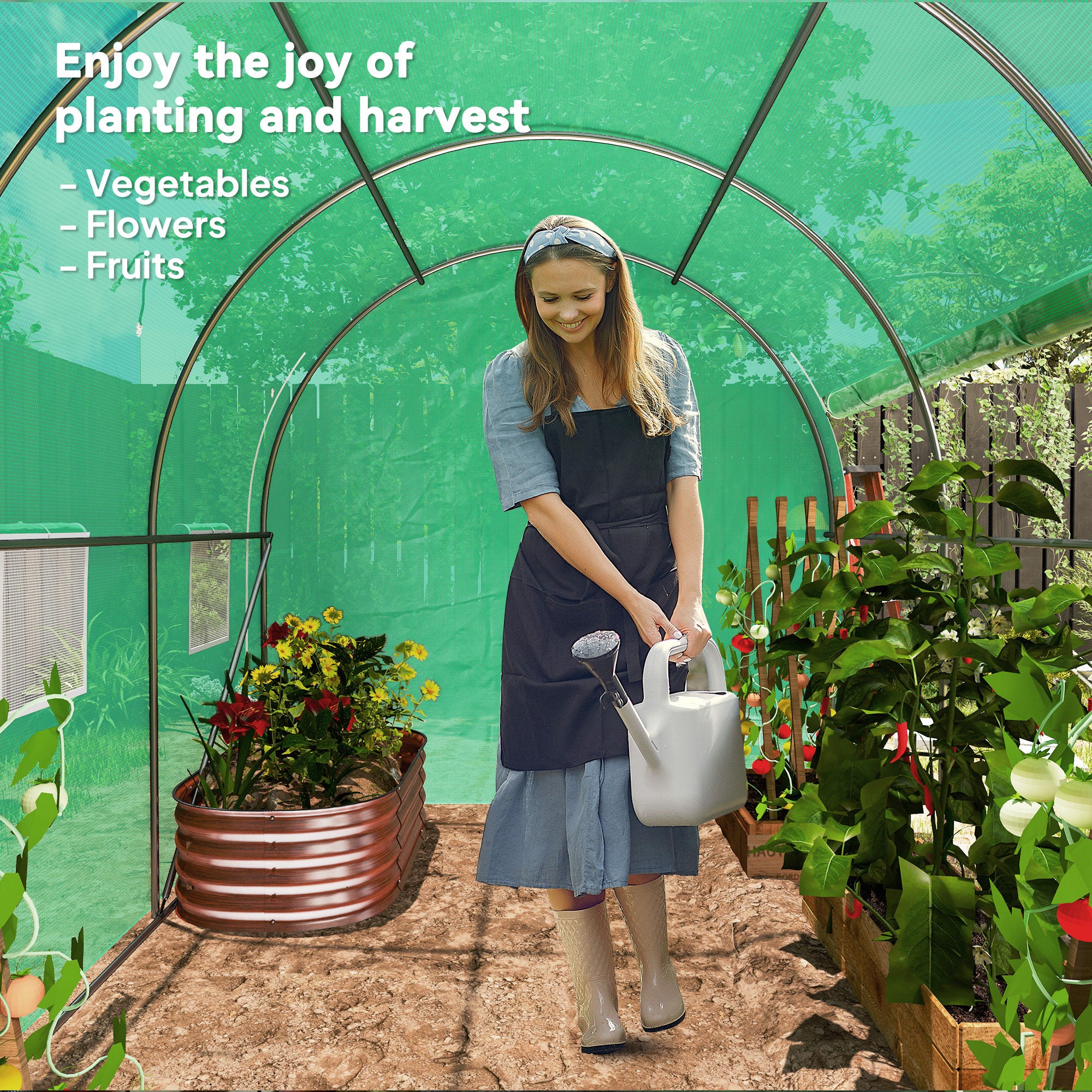 Outsunny Polytunnel Greenhouse With PE Cover, Galvanised Steel Frame, Green - Image 8