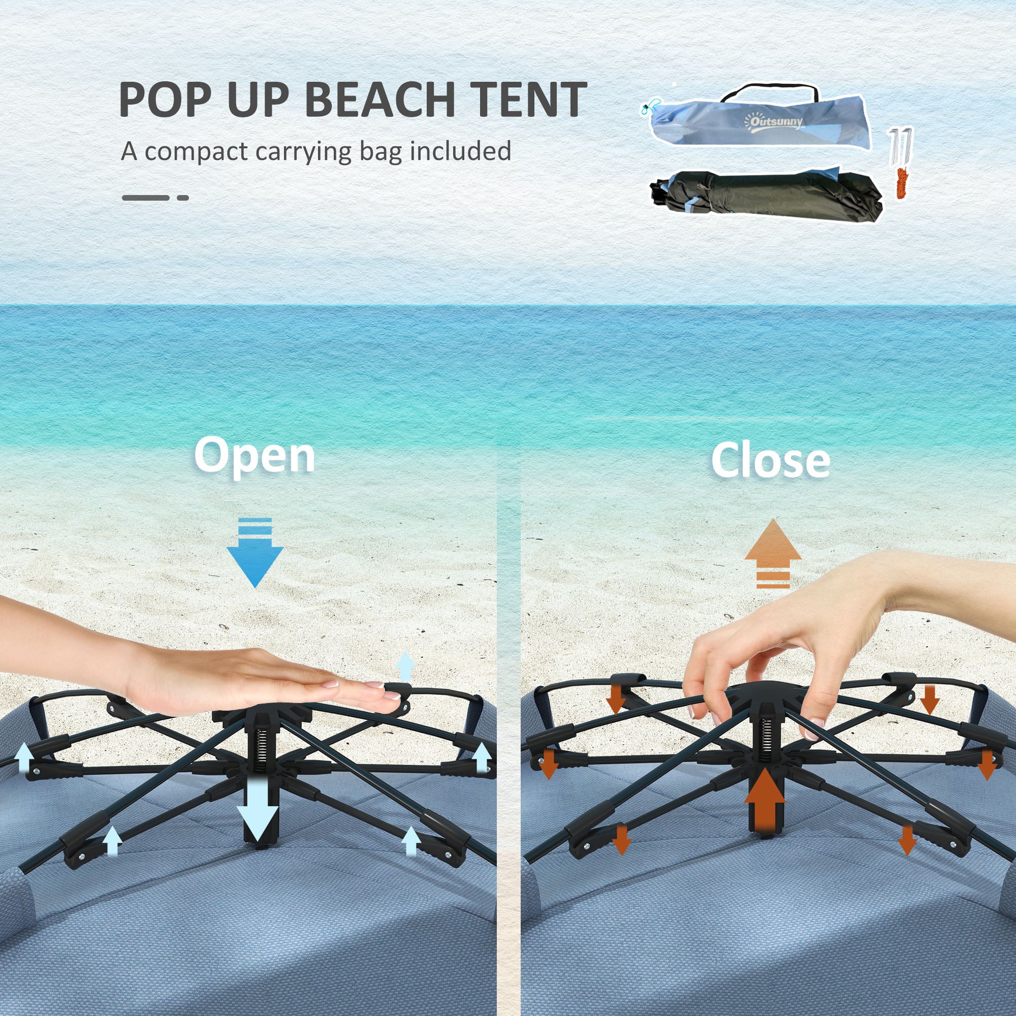Outsunny Pop Up Beach Tent for 2-3 Person with Carry Bag, UPF15+, Light Blue - Image 3