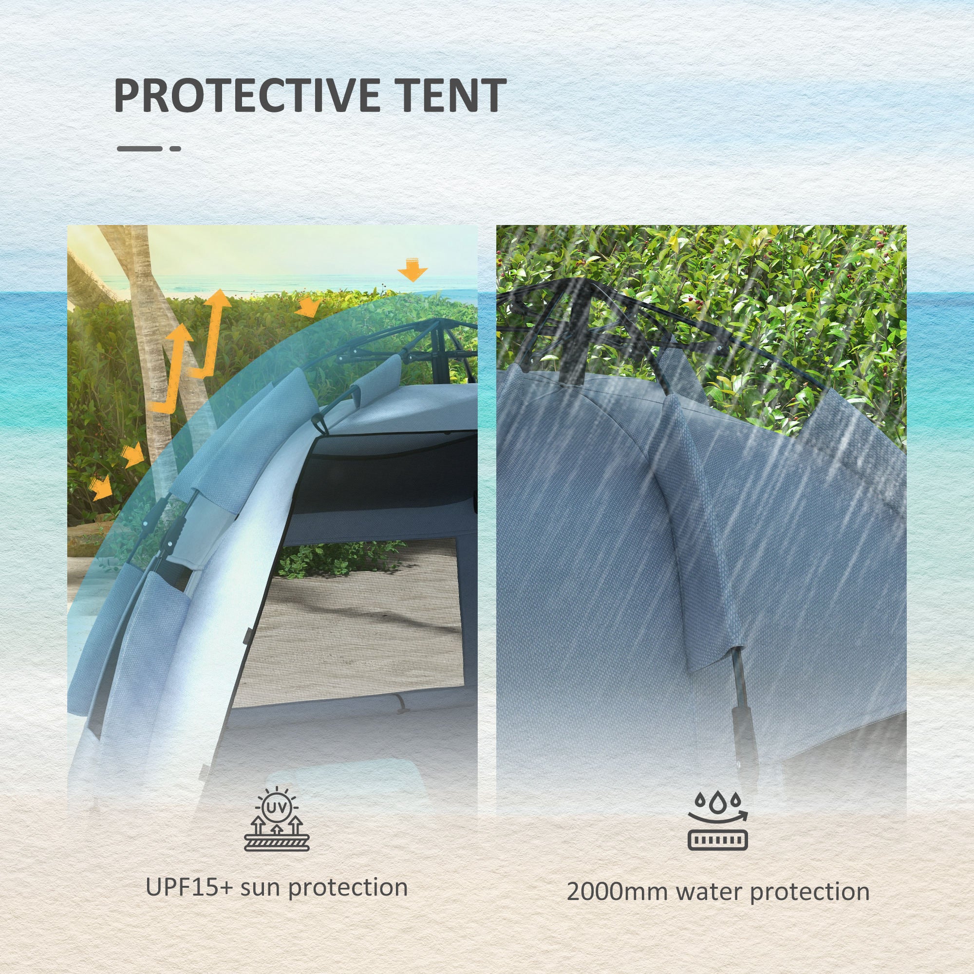 Outsunny Pop Up Beach Tent for 2-3 Person with Carry Bag, UPF15+, Light Blue - Image 7
