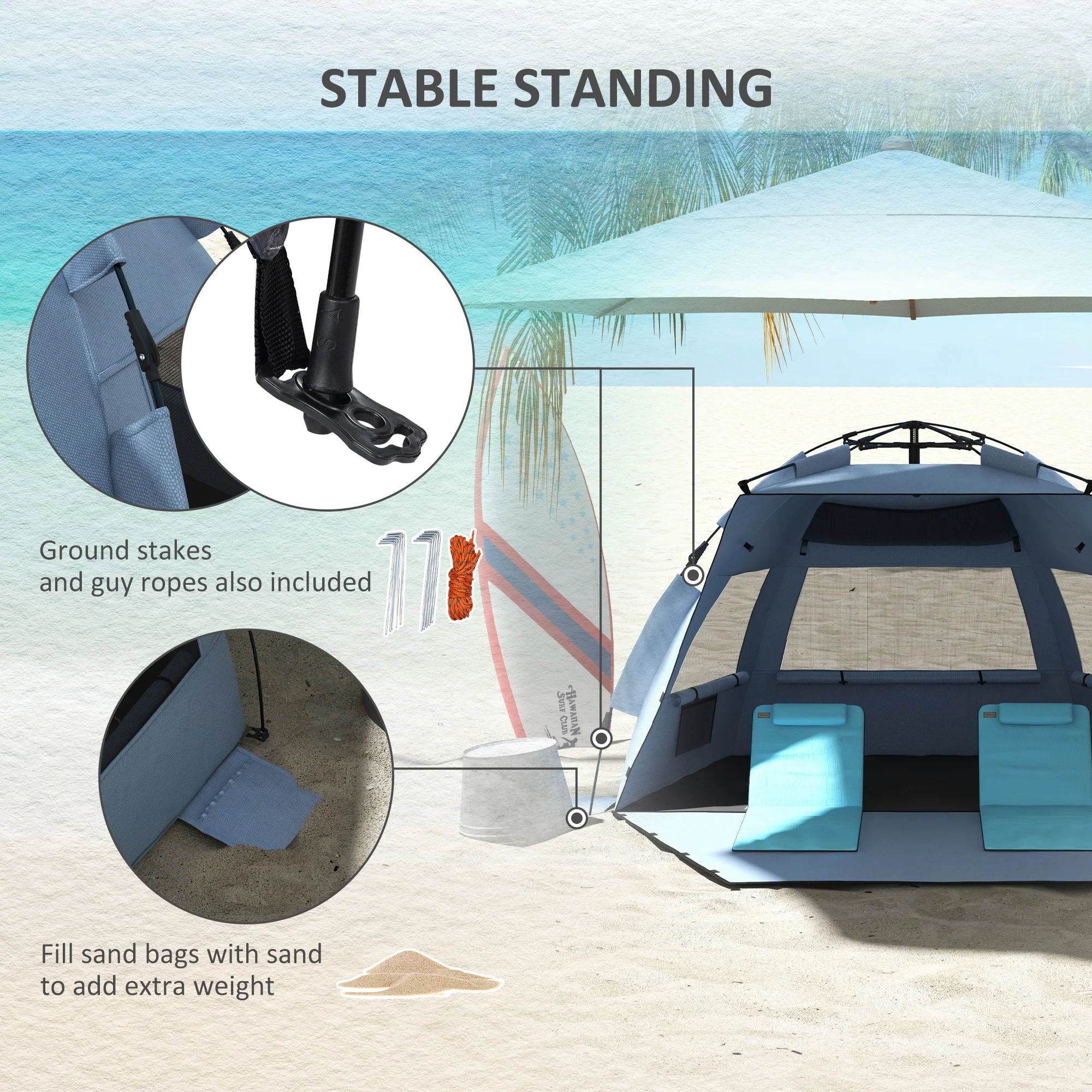 Outsunny Pop Up Beach Tent for 2-3 Person with Carry Bag, UPF15+, Light Blue - Image 8
