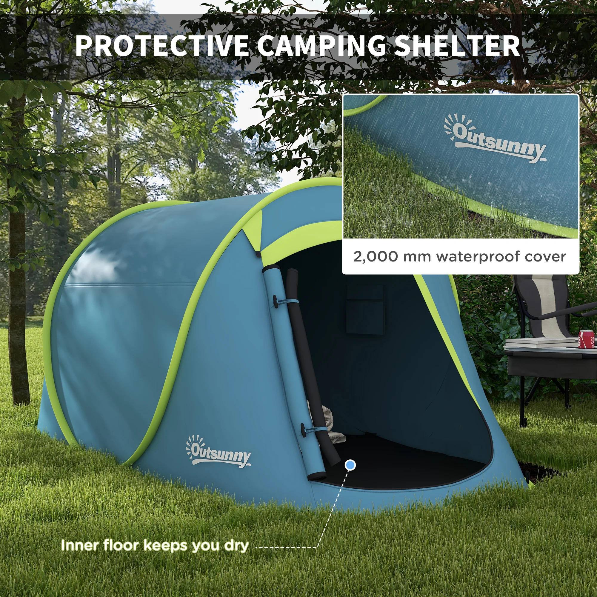 Outsunny Pop up Camping Tent for 2 Man, 2000mm Waterproof with Carry Bag - Image 13