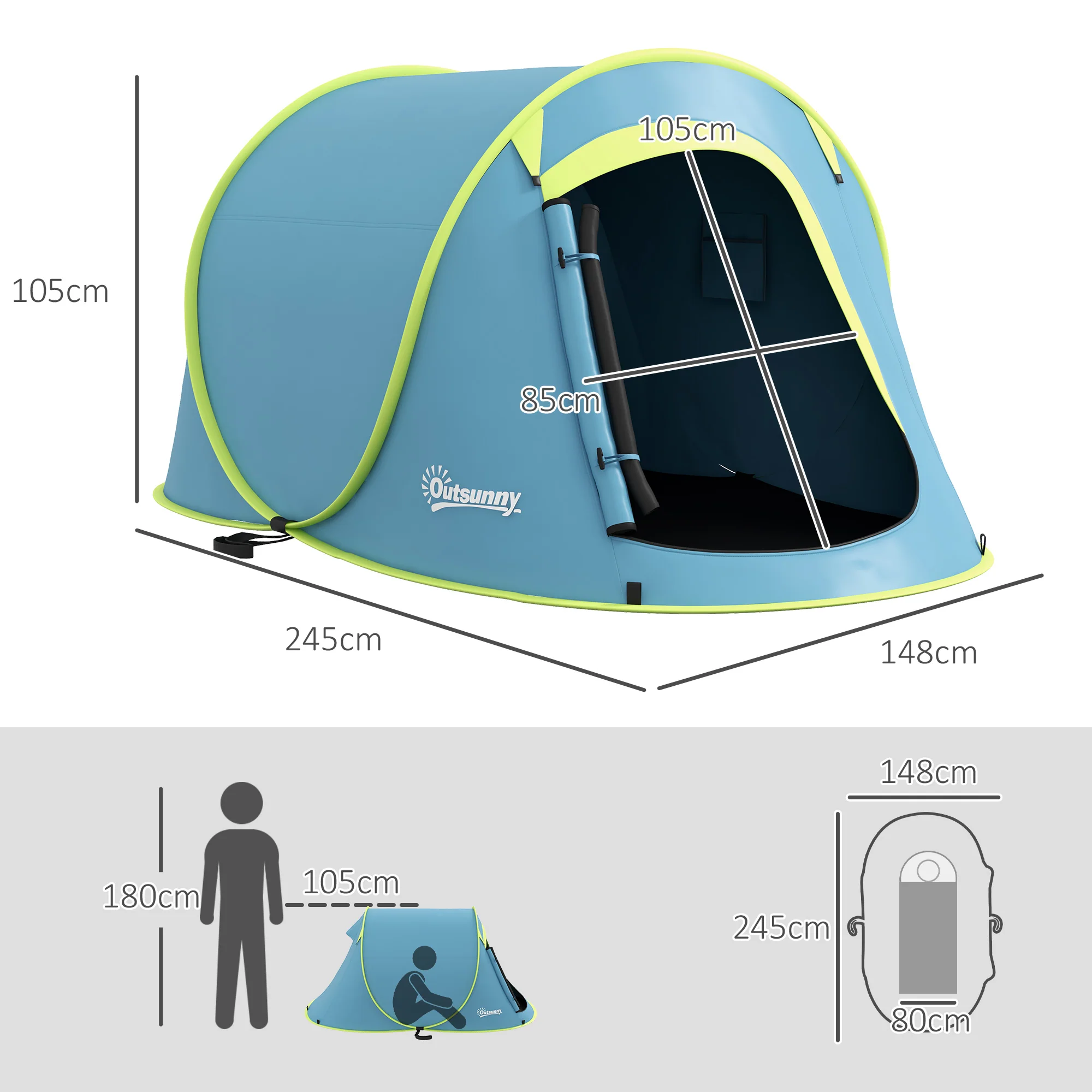 Outsunny Pop up Camping Tent for 2 Man, 2000mm Waterproof with Carry Bag - Image 14
