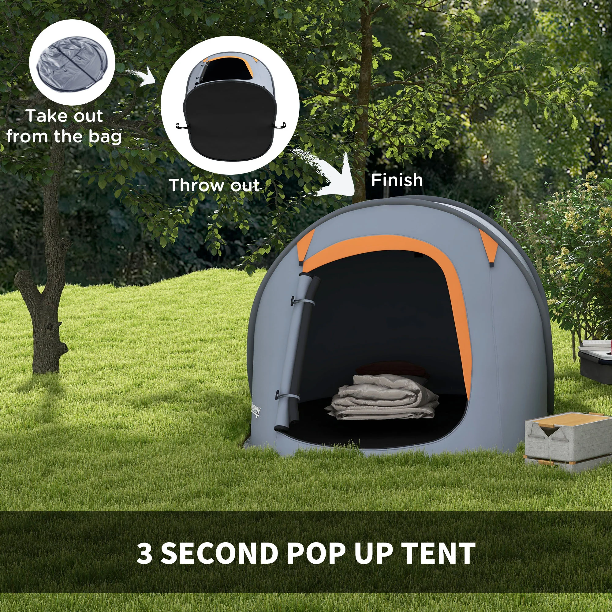 Outsunny Pop up Camping Tent for 2 Man, 2000mm Waterproof with Carry Bag - Image 3