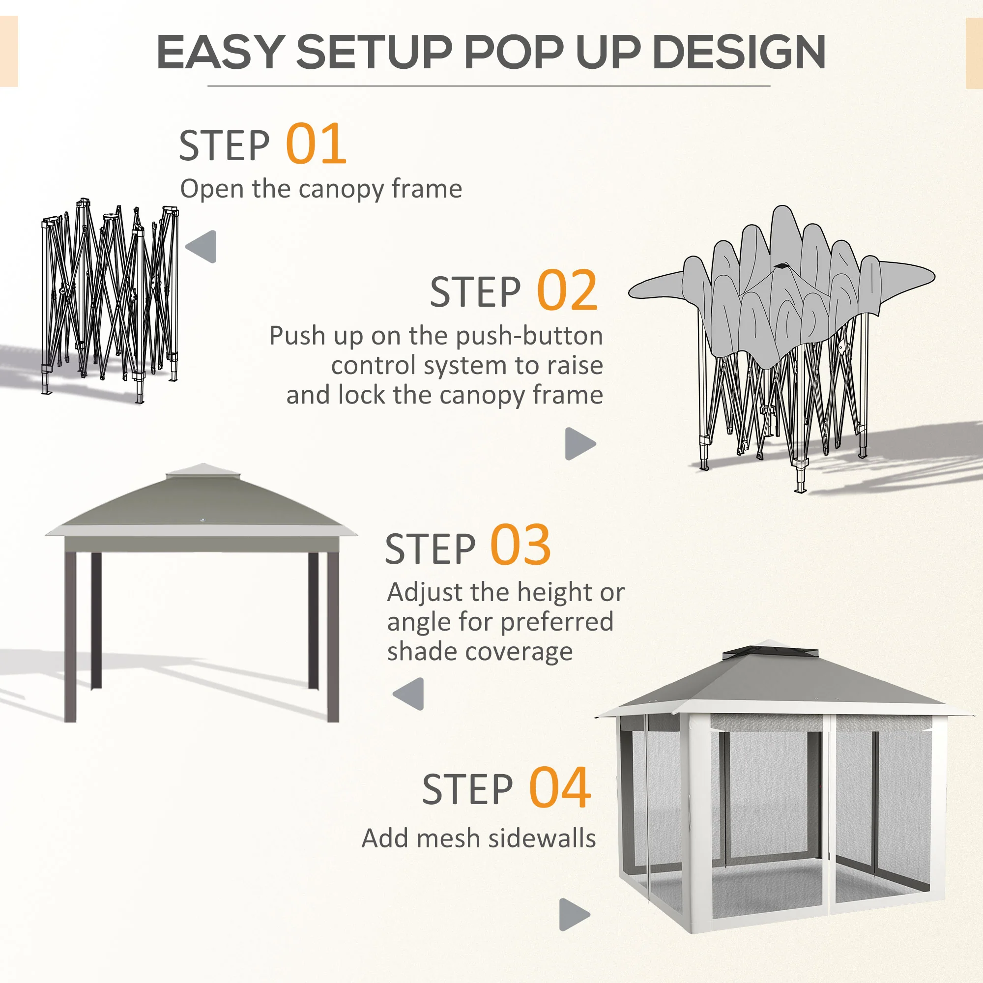 Outsunny Pop Up Gazebo Height Adjustable Canopy Tent w/ Carrying Bag, Dark Grey - Image 4