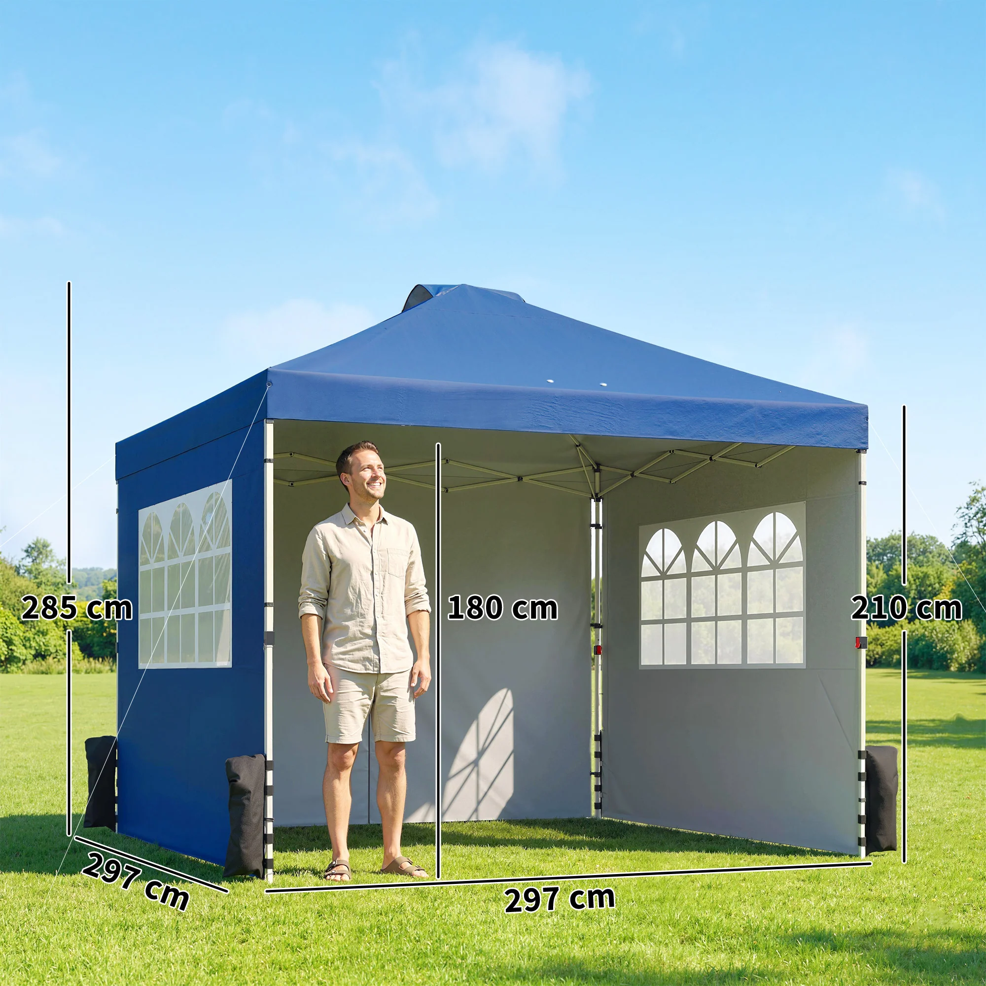 Outsunny Pop Up Gazebo Waterproof Height Adjustable 3 x 3 (m) Dark Blue - Image 3
