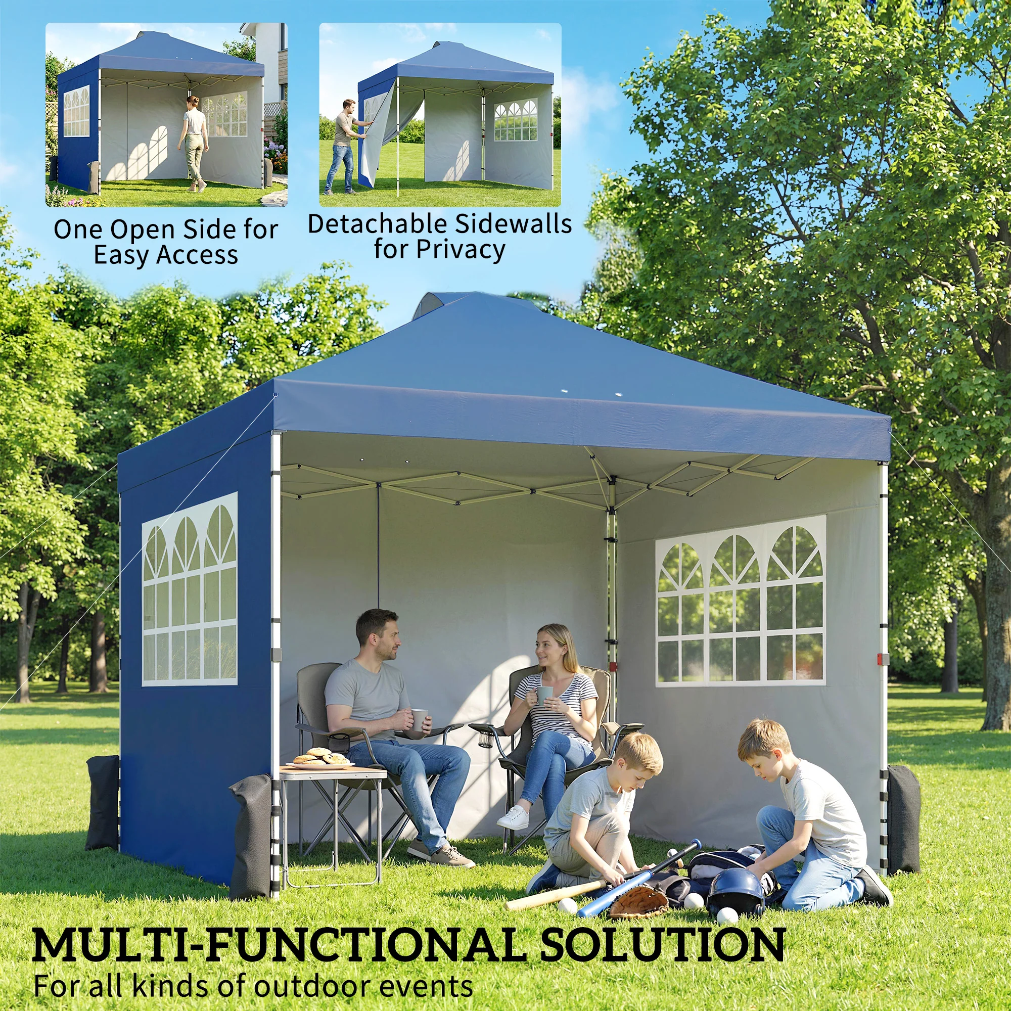 Outsunny Pop Up Gazebo Waterproof Height Adjustable 3 x 3 (m) Dark Blue - Image 4