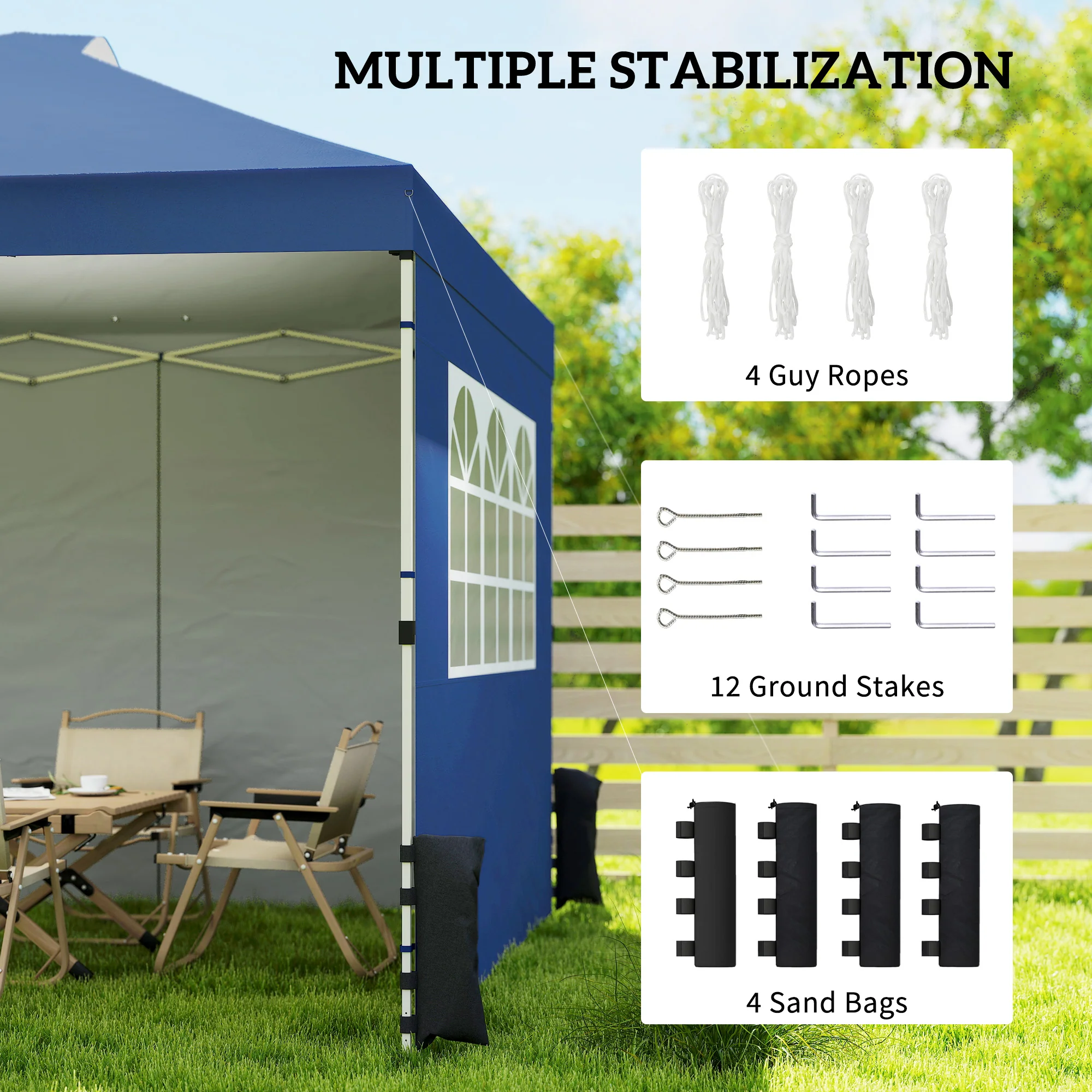 Outsunny Pop Up Gazebo Waterproof Height Adjustable 3 x 3 (m) Dark Blue - Image 6