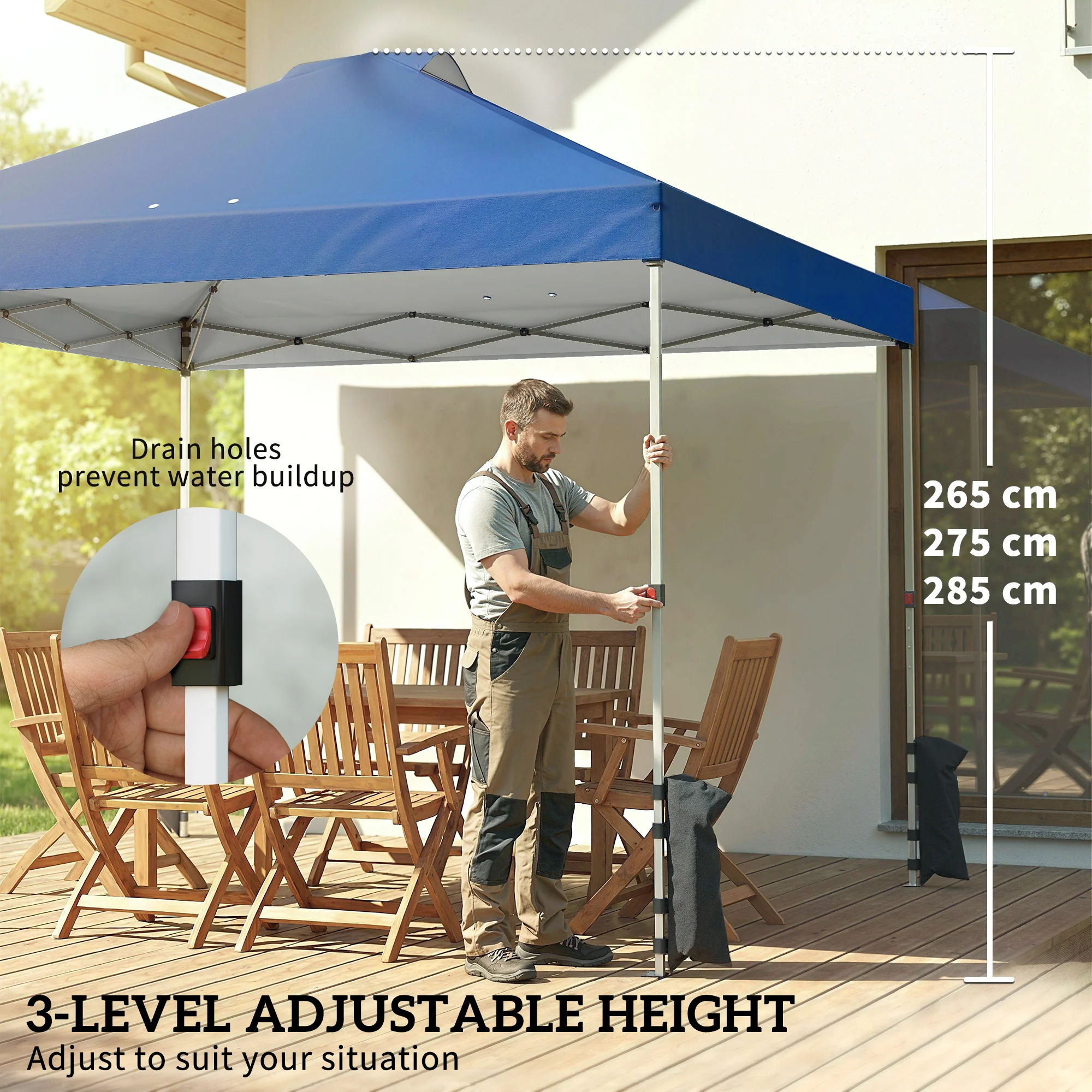 Outsunny Pop Up Gazebo Waterproof Height Adjustable 3 x 3 (m) Dark Blue - Image 7