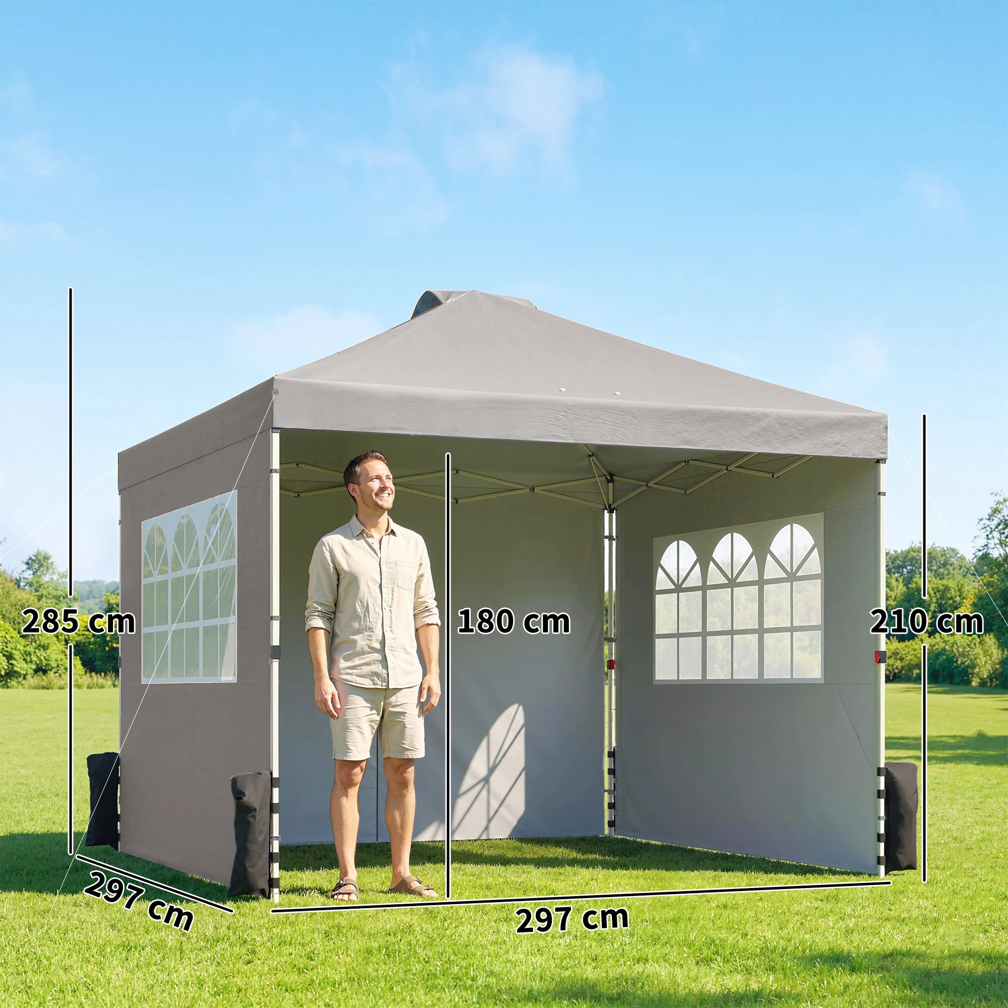 Outsunny Pop Up Gazebo Waterproof Height Adjustable 3 x 3 (m) Grey - Image 3