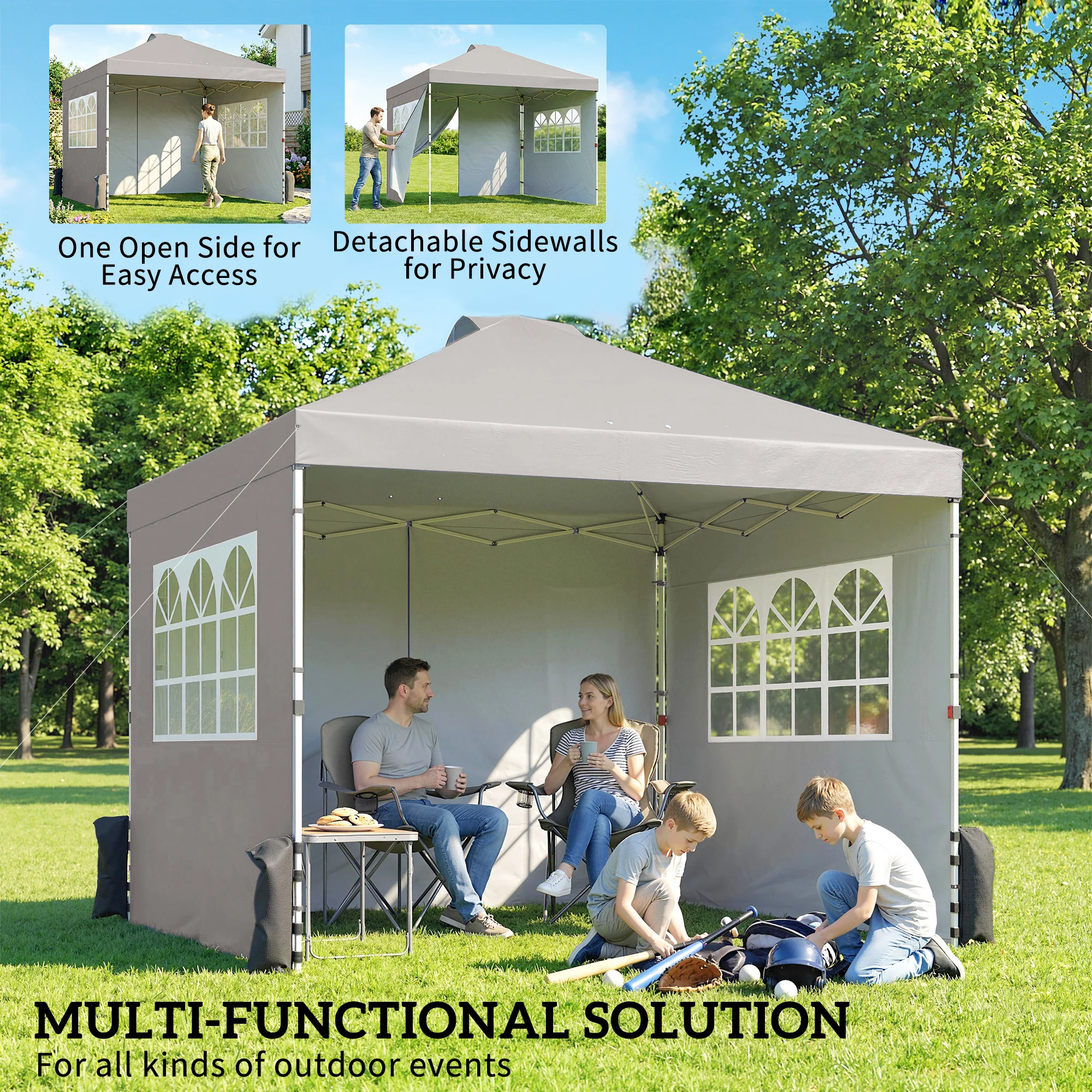 Outsunny Pop Up Gazebo Waterproof Height Adjustable 3 x 3 (m) Grey - Image 4