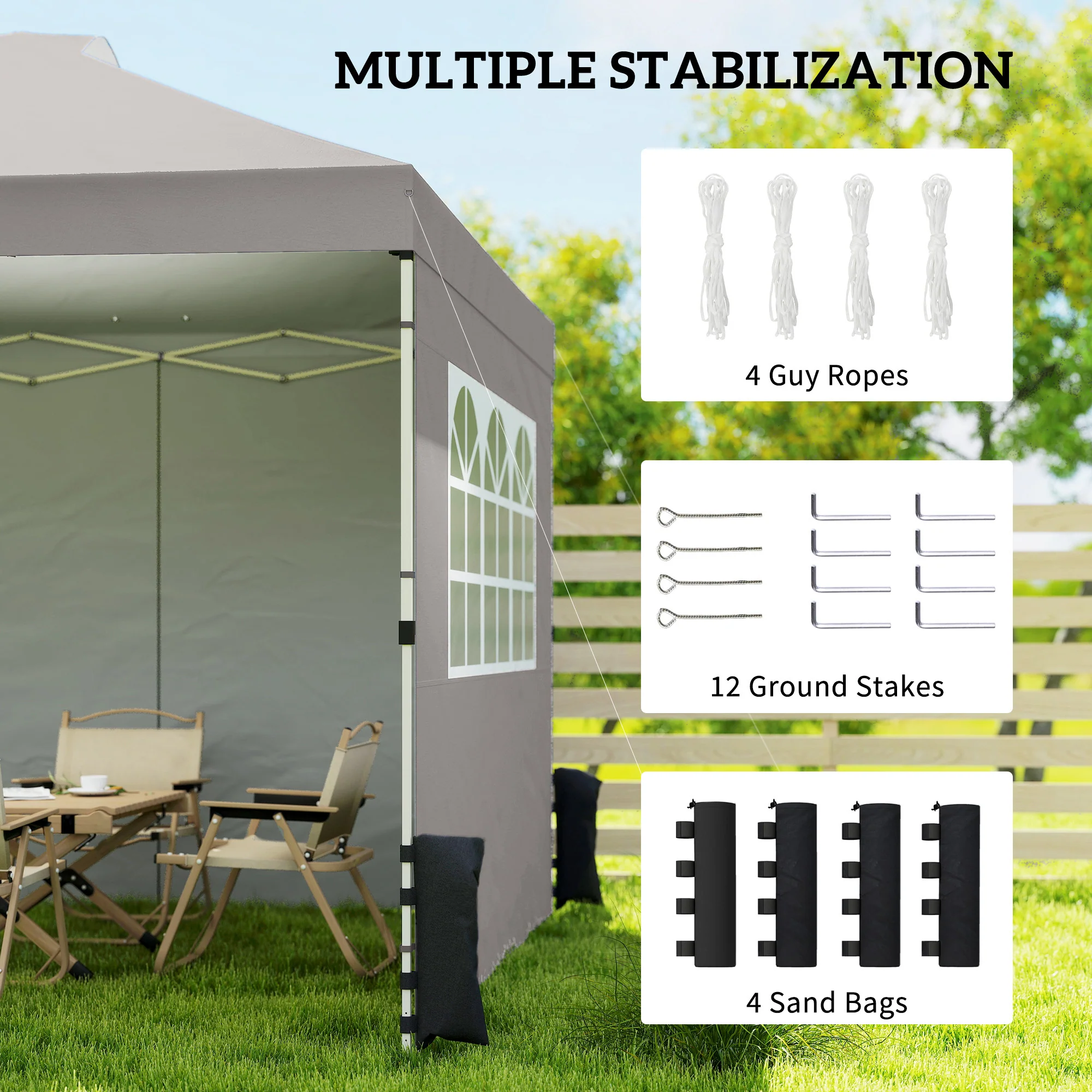 Outsunny Pop Up Gazebo Waterproof Height Adjustable 3 x 3 (m) Grey - Image 6