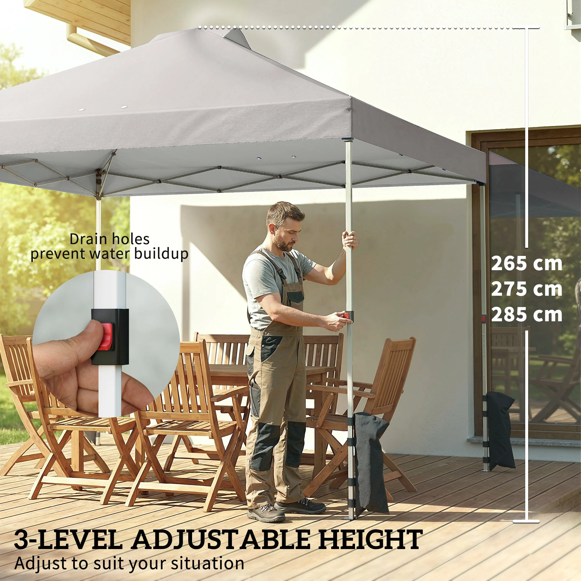 Outsunny Pop Up Gazebo Waterproof Height Adjustable 3 x 3 (m) Grey - Image 7