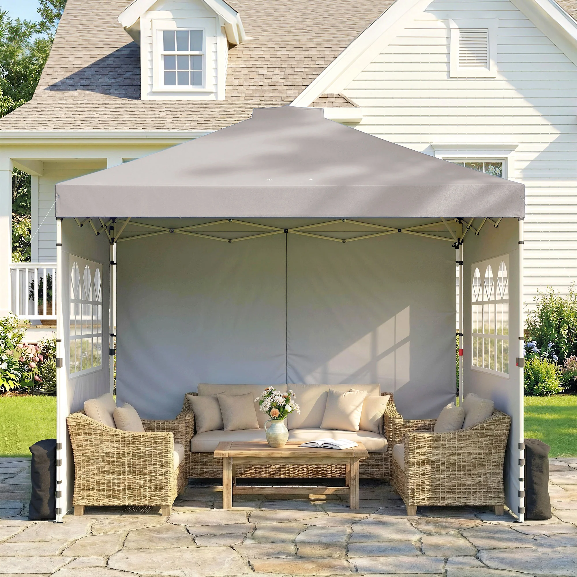 Outsunny Pop Up Gazebo Waterproof Height Adjustable 3 x 3 (m) Grey - Image 9