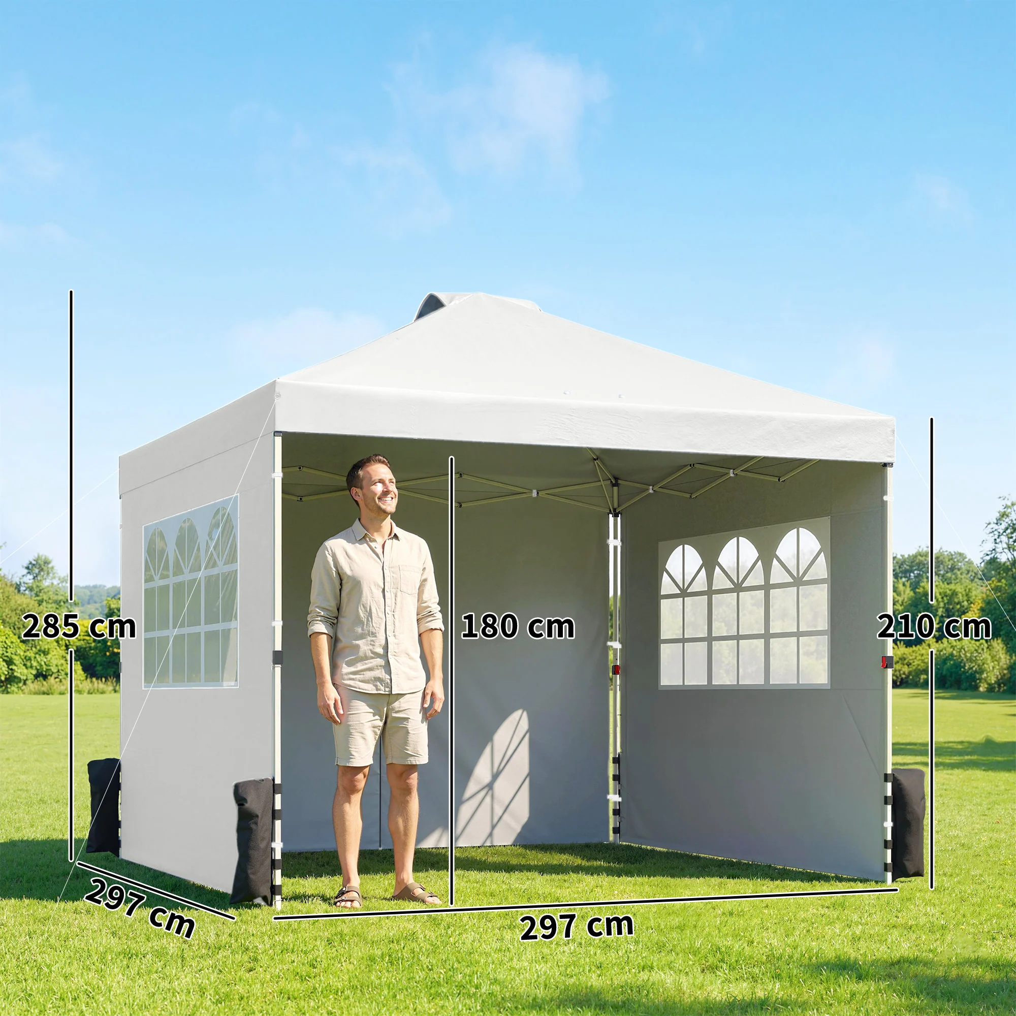 Outsunny Pop Up Gazebo Waterproof Height Adjustable 3 x 3 (m) White - Image 3