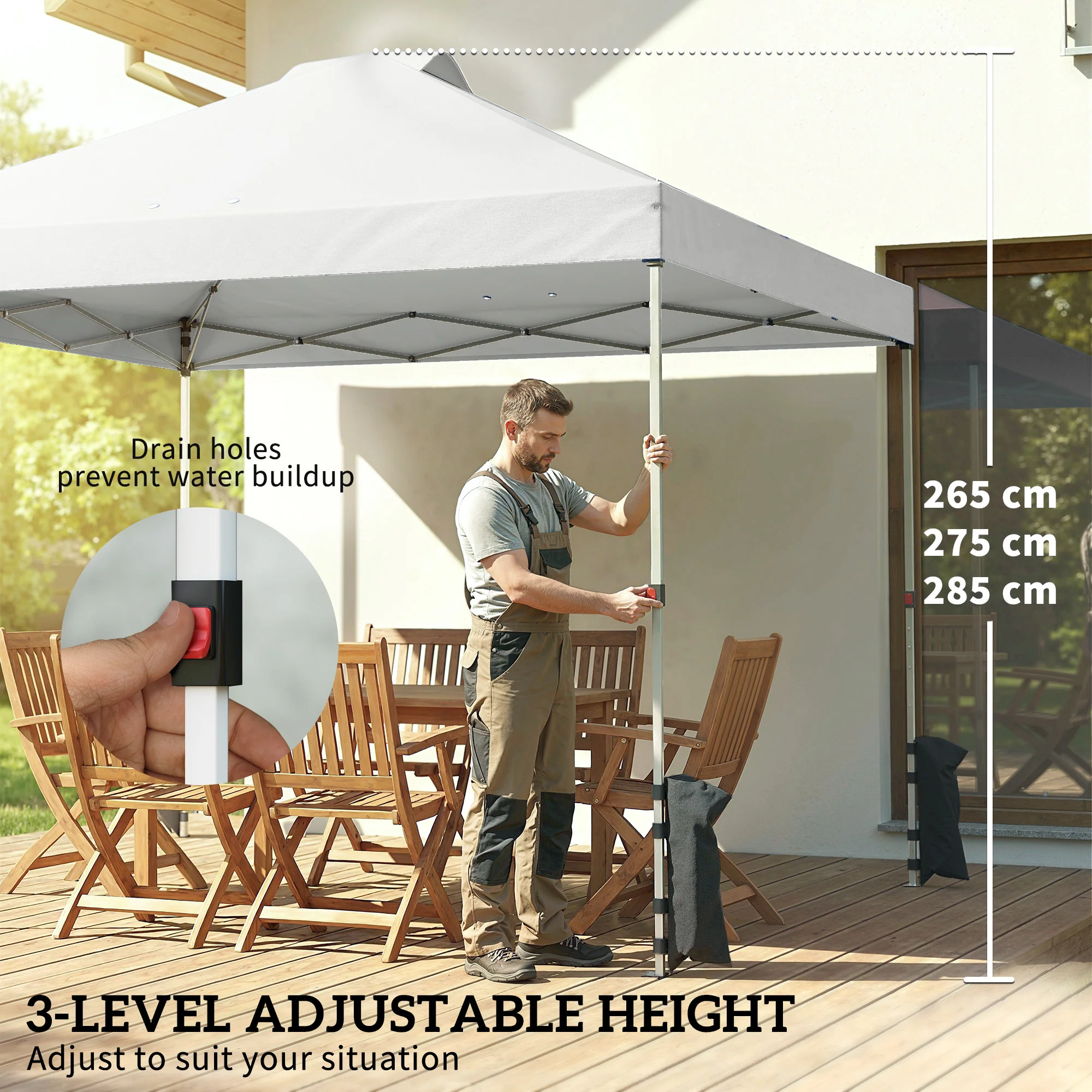 Outsunny Pop Up Gazebo Waterproof Height Adjustable 3 x 3 (m) White - Image 7