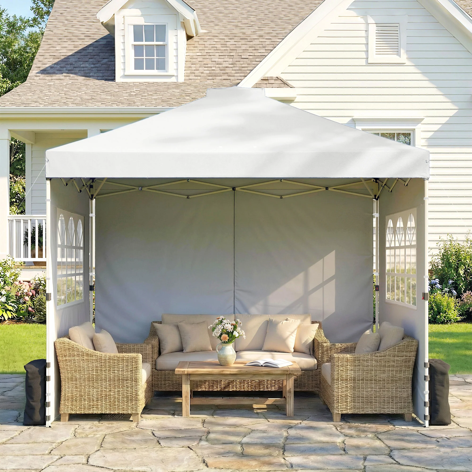 Outsunny Pop Up Gazebo Waterproof Height Adjustable 3 x 3 (m) White - Image 9