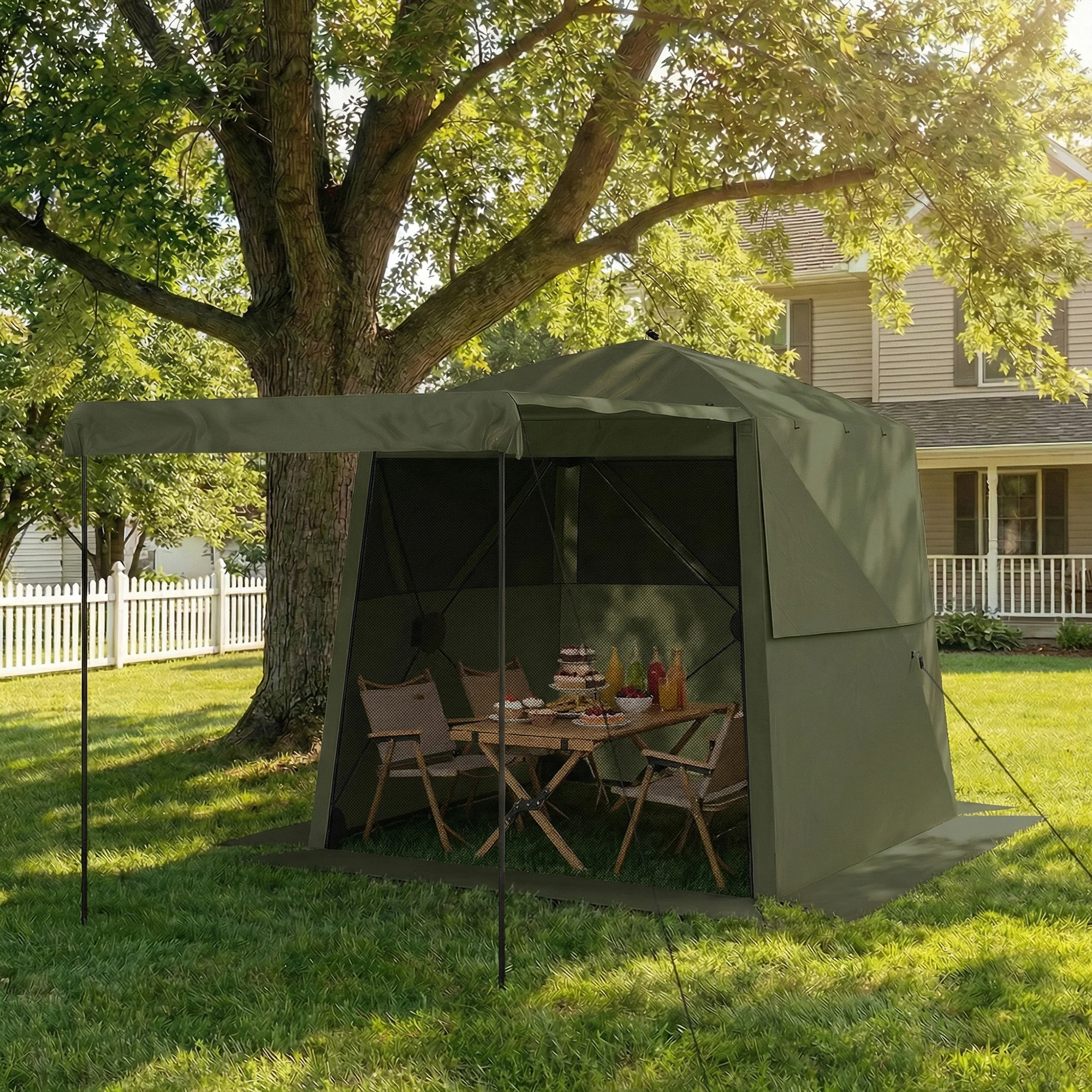 Outsunny Pop Up Gazebo Waterproof With Awning 2 X 2 M Army Green - Image 2