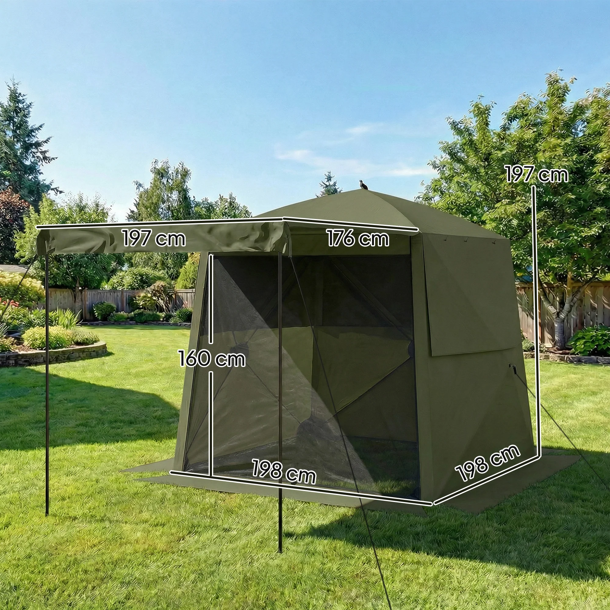 Outsunny Pop Up Gazebo Waterproof With Awning 2 X 2 M Army Green - Image 3