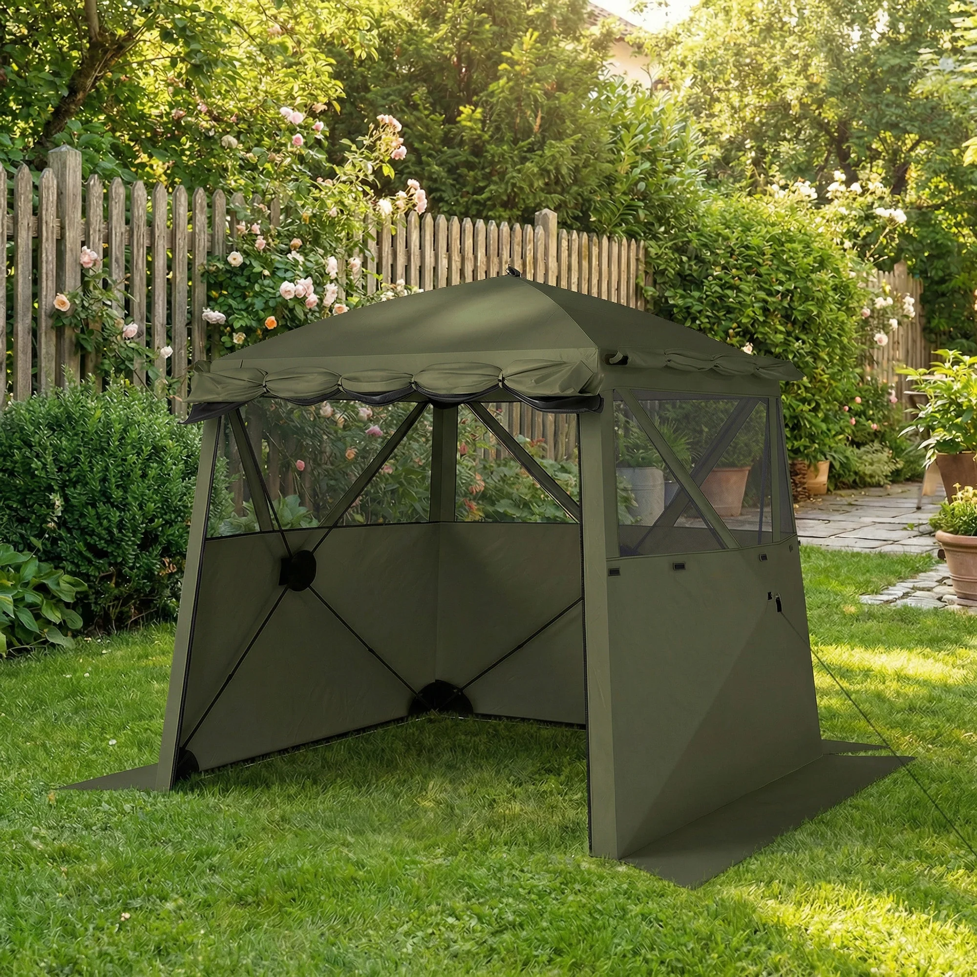 Outsunny Pop Up Gazebo Waterproof With Awning 2 X 2 M Army Green - Image 9