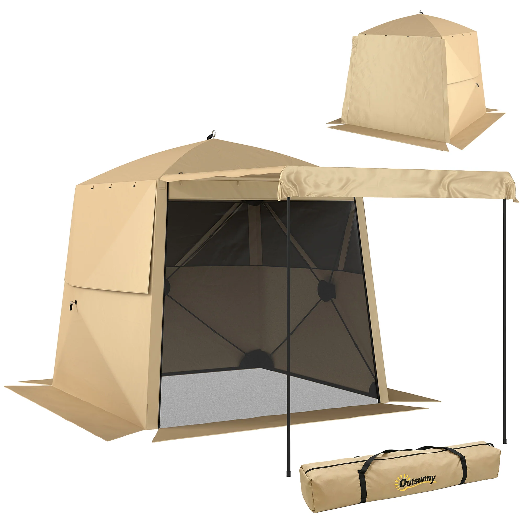 Outsunny Pop Up Gazebo Waterproof With Awning 2 X 2 M Khaki