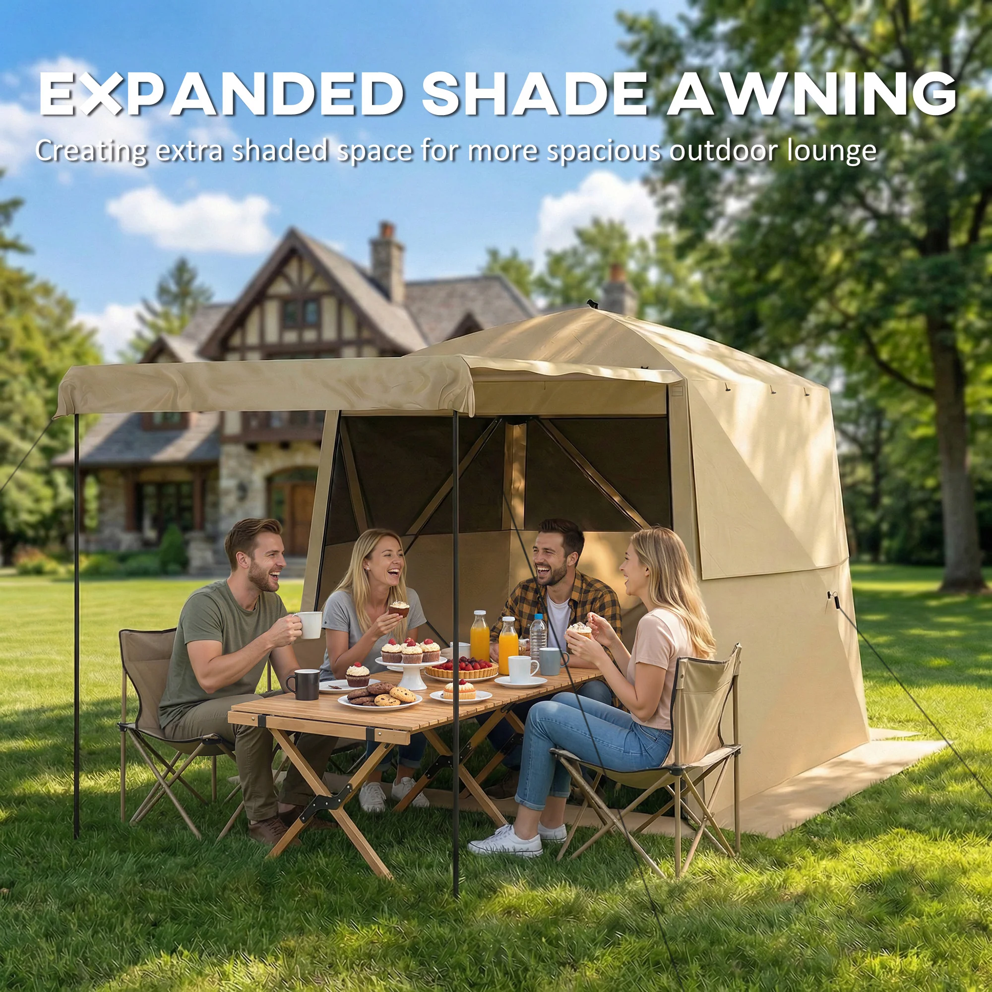Outsunny Pop Up Gazebo Waterproof With Awning 2 X 2 M Khaki - Image 5