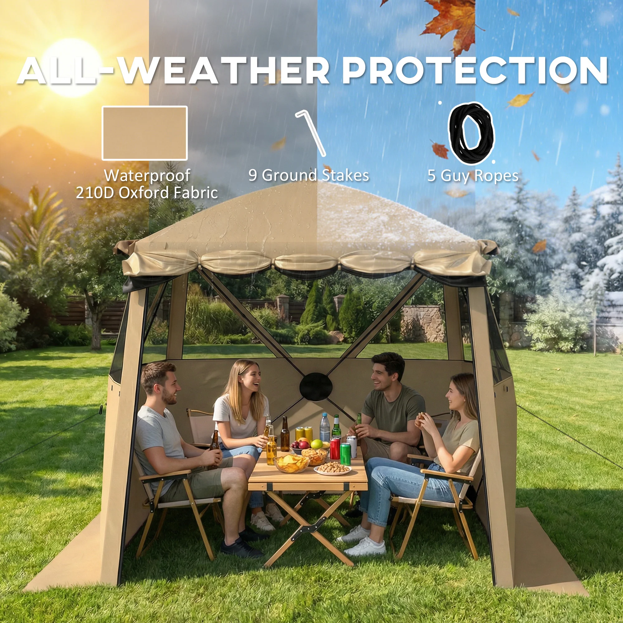 Outsunny Pop Up Gazebo Waterproof With Awning 2 X 2 M Khaki - Image 6