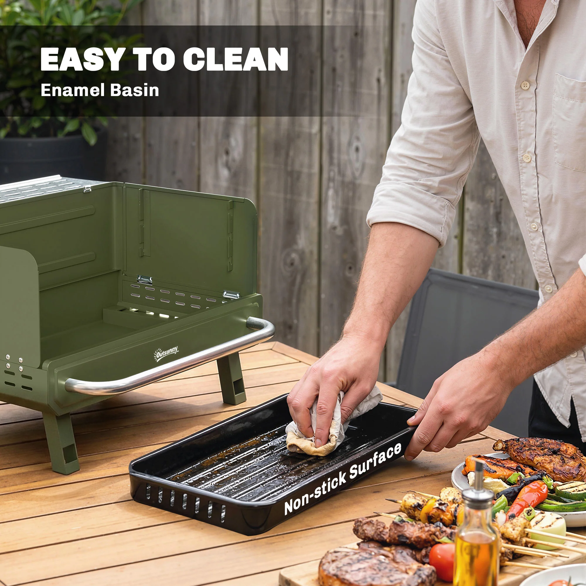 Outsunny Portable Barbecue Grill With Adjustable Grates For Camping, Green - Image 8