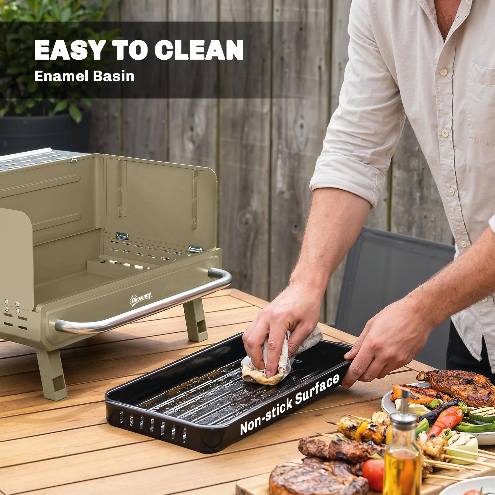 Outsunny Portable Barbecue Grill With Adjustable Grates For Camping, Khaki - Image 8